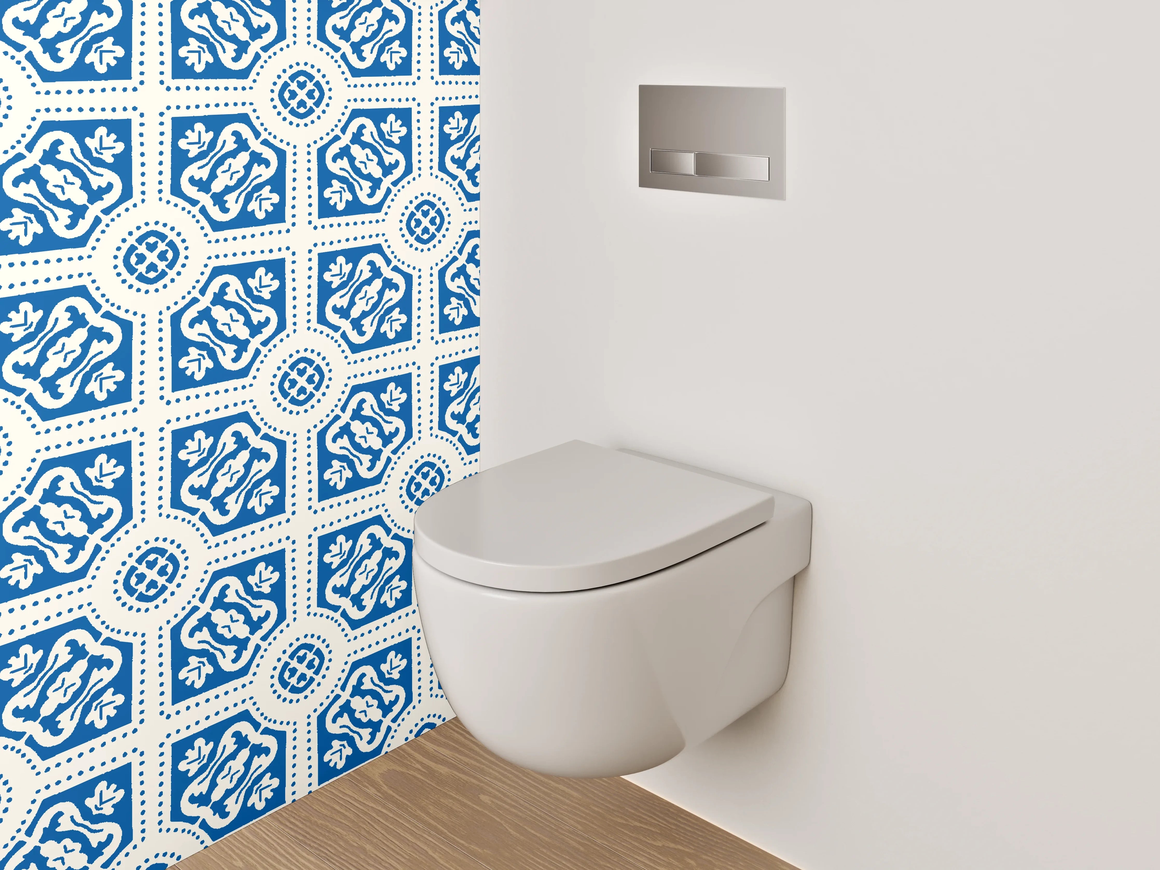 WC-Rückwand - Blaue Fliesenmuster mit detailreicher Gestaltung