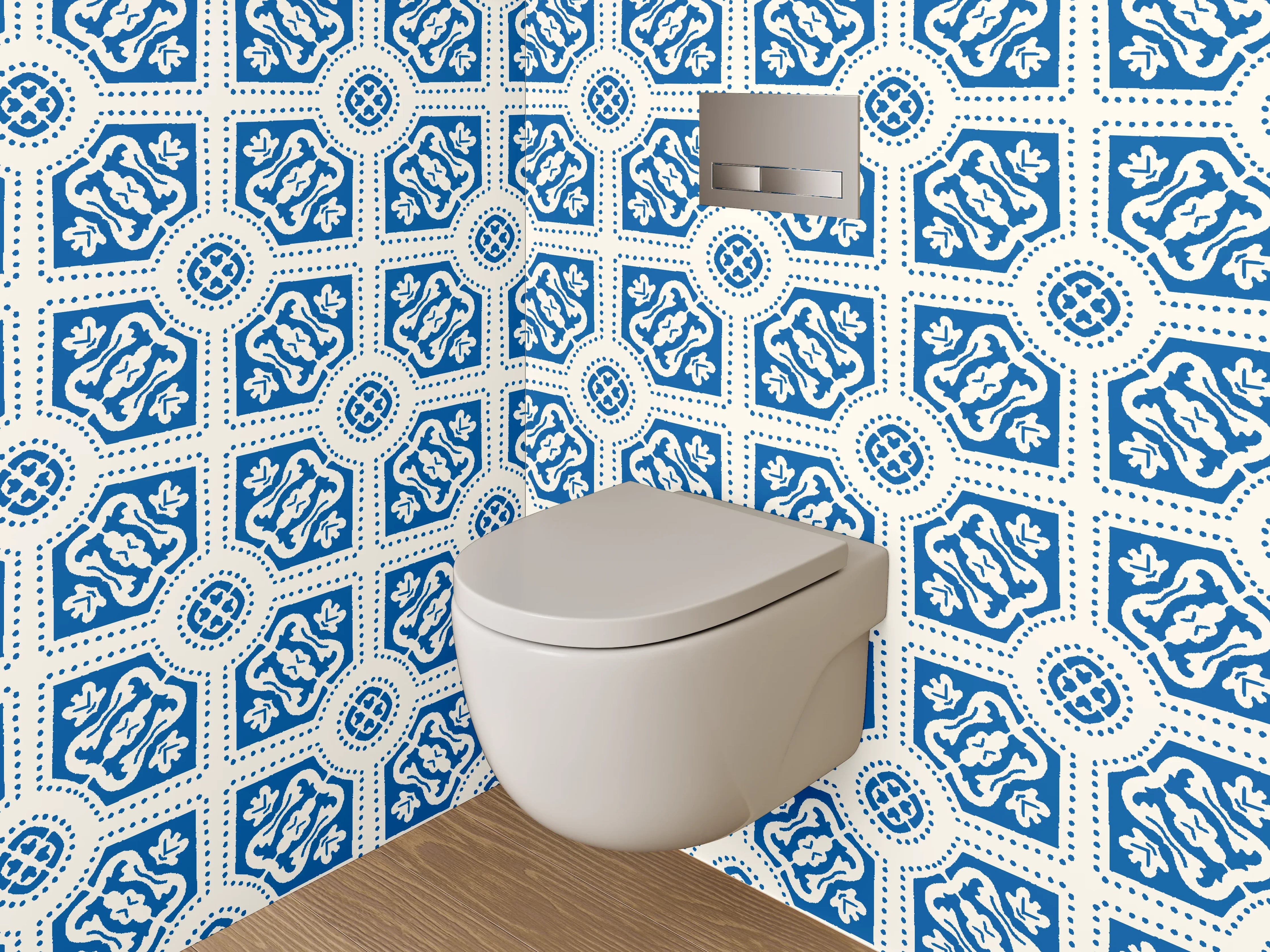 WC-Rückwand - Blaue Fliesenmuster mit detailreicher Gestaltung