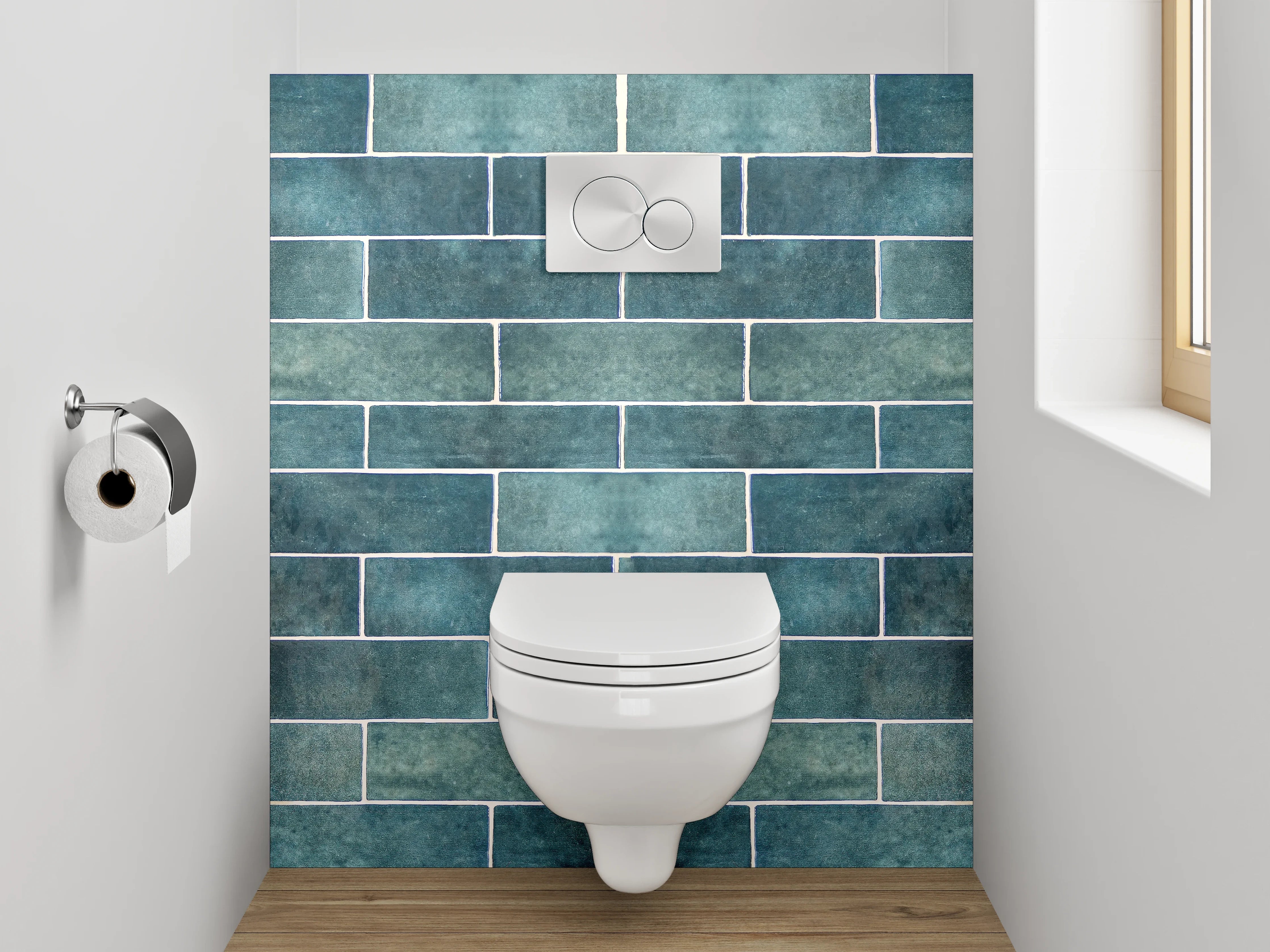 WC-Rückwand - Blaue Fliesenwand Retro-Design