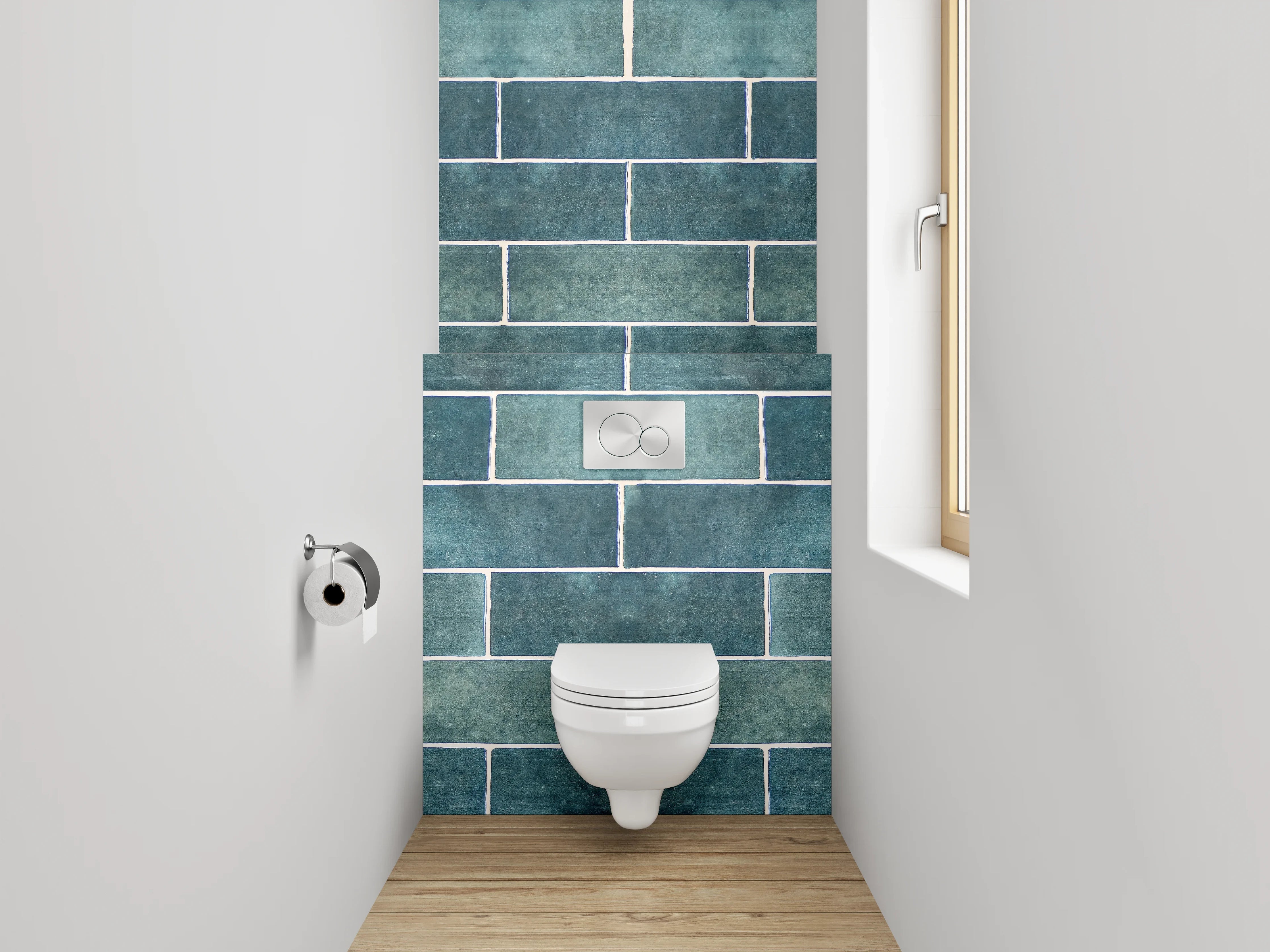 WC-Rückwand - Blaue Fliesenwand Retro-Design