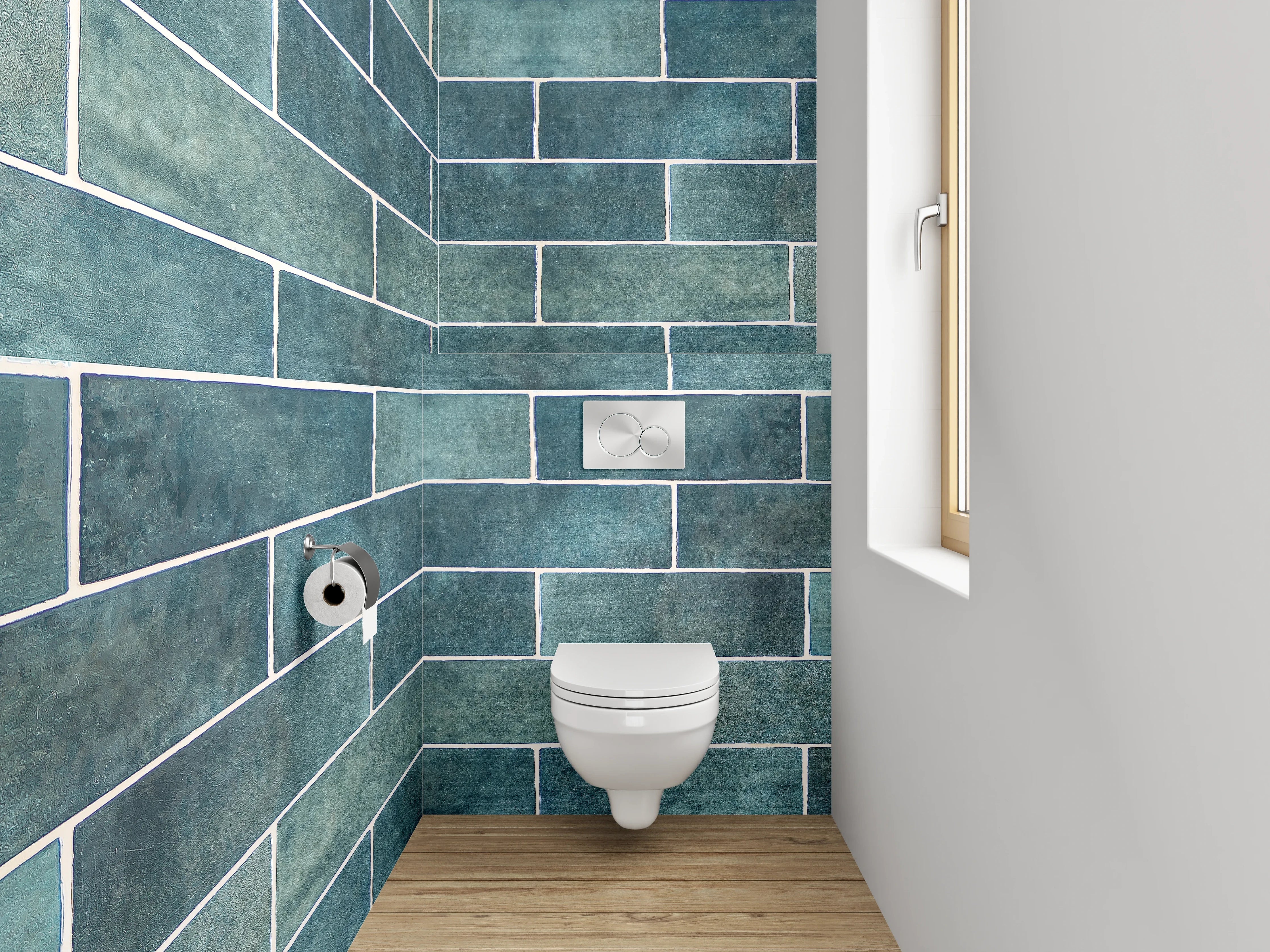 WC-Rückwand - Blaue Fliesenwand Retro-Design