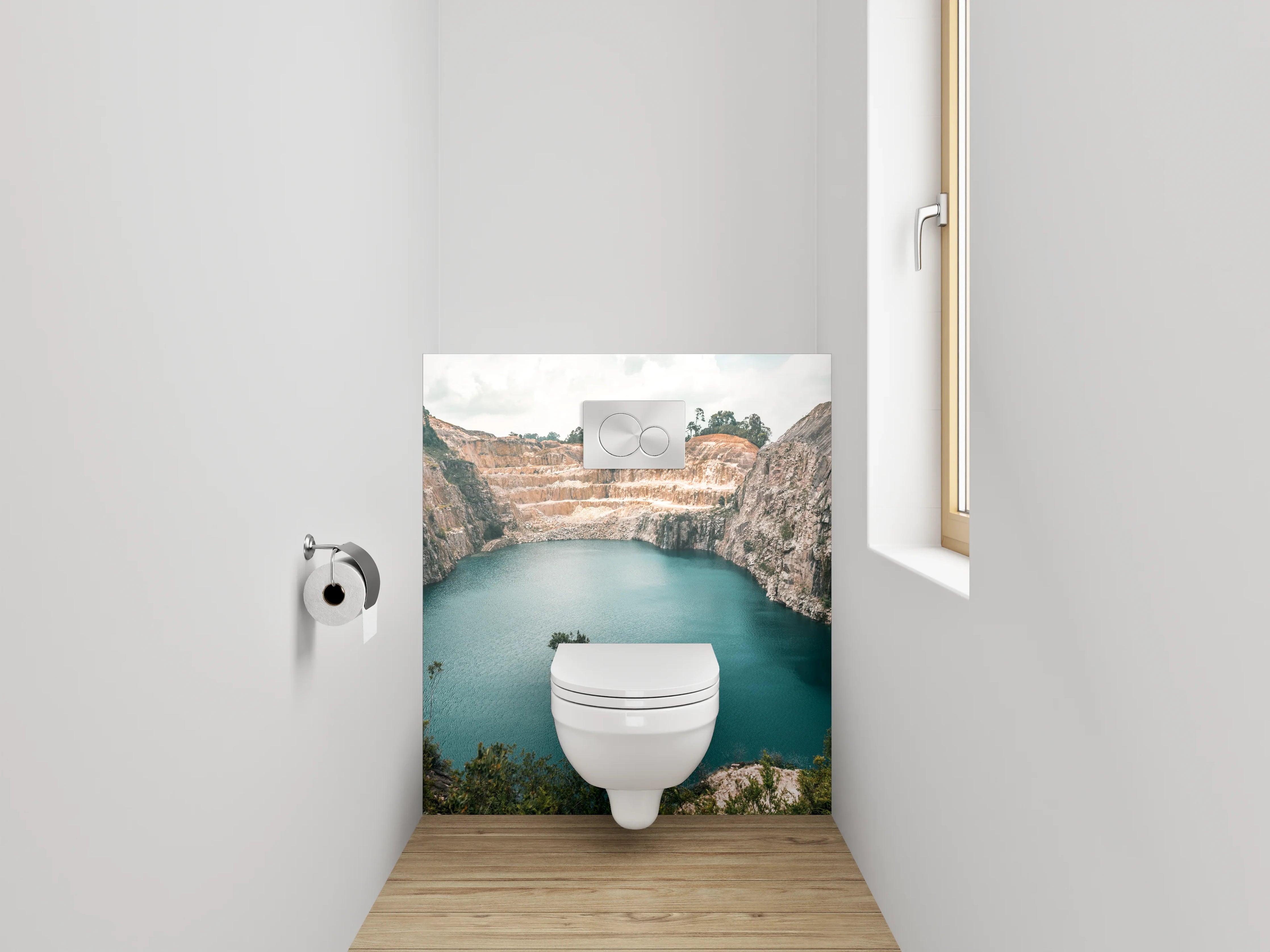 WC-Rückwand - Blaue Lagune im Steinbruch