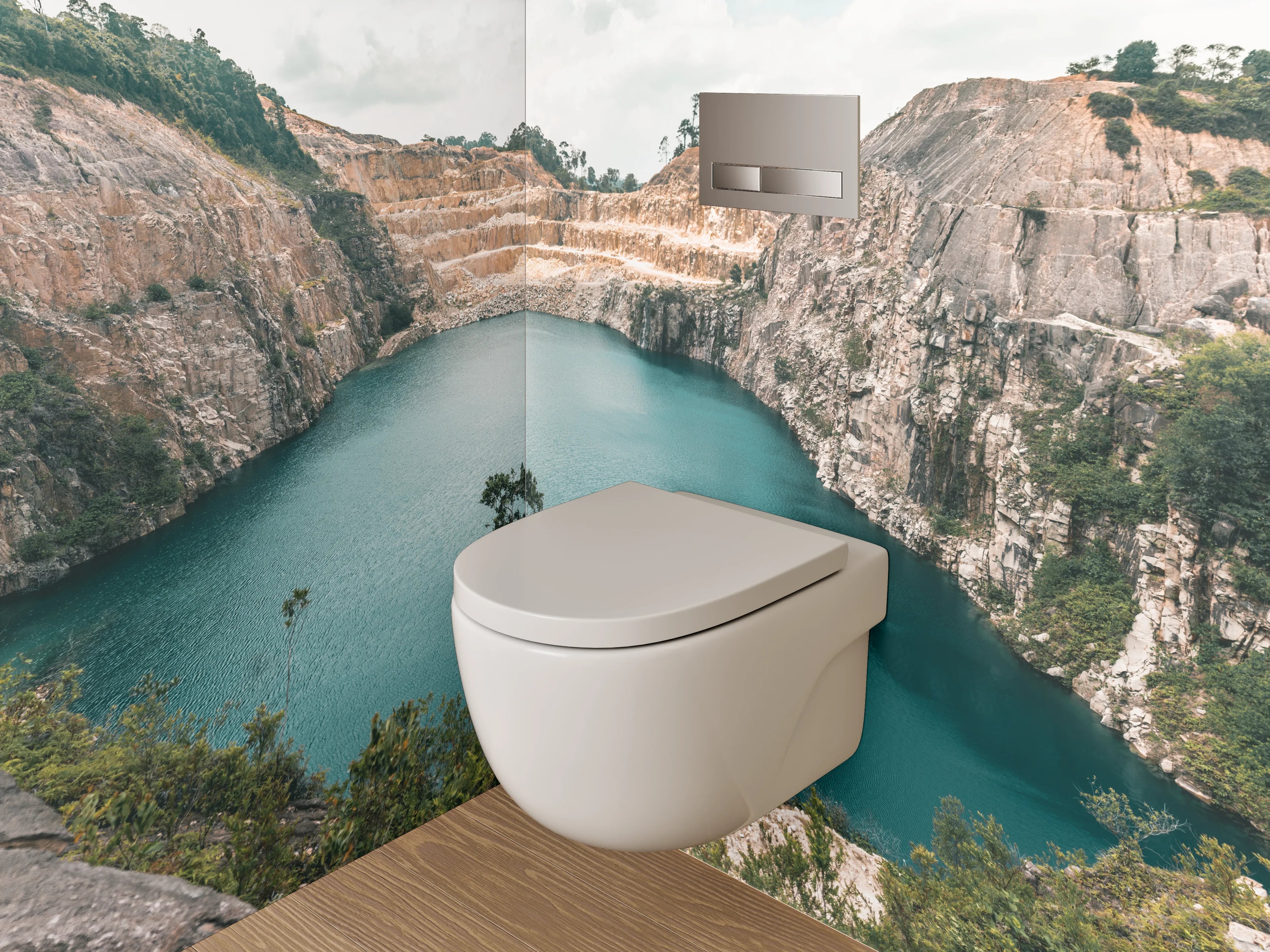 WC-Rückwand - Blaue Lagune im Steinbruch