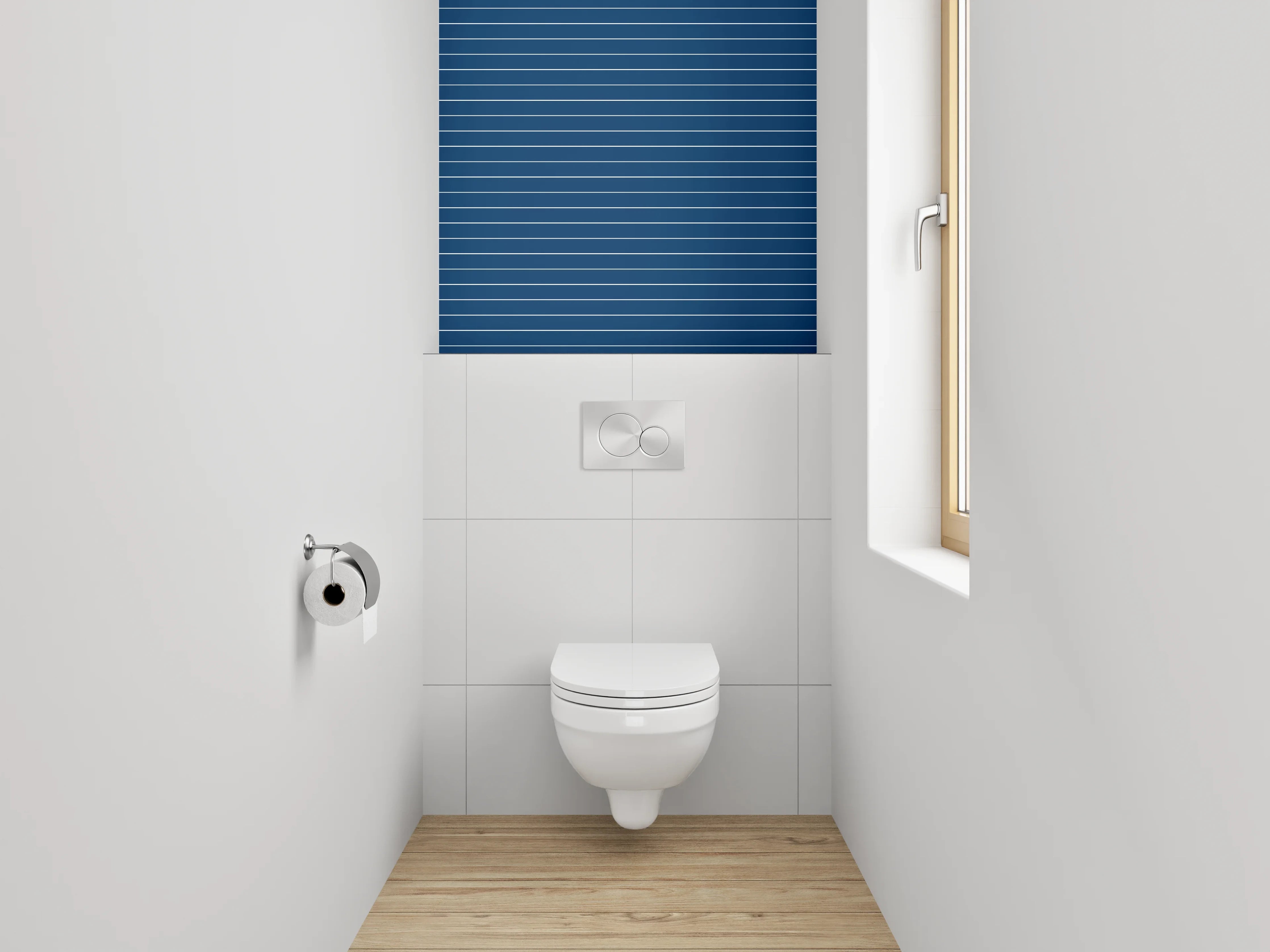 WC-Rückwand - Blaue Linien auf dunklem Hintergrund