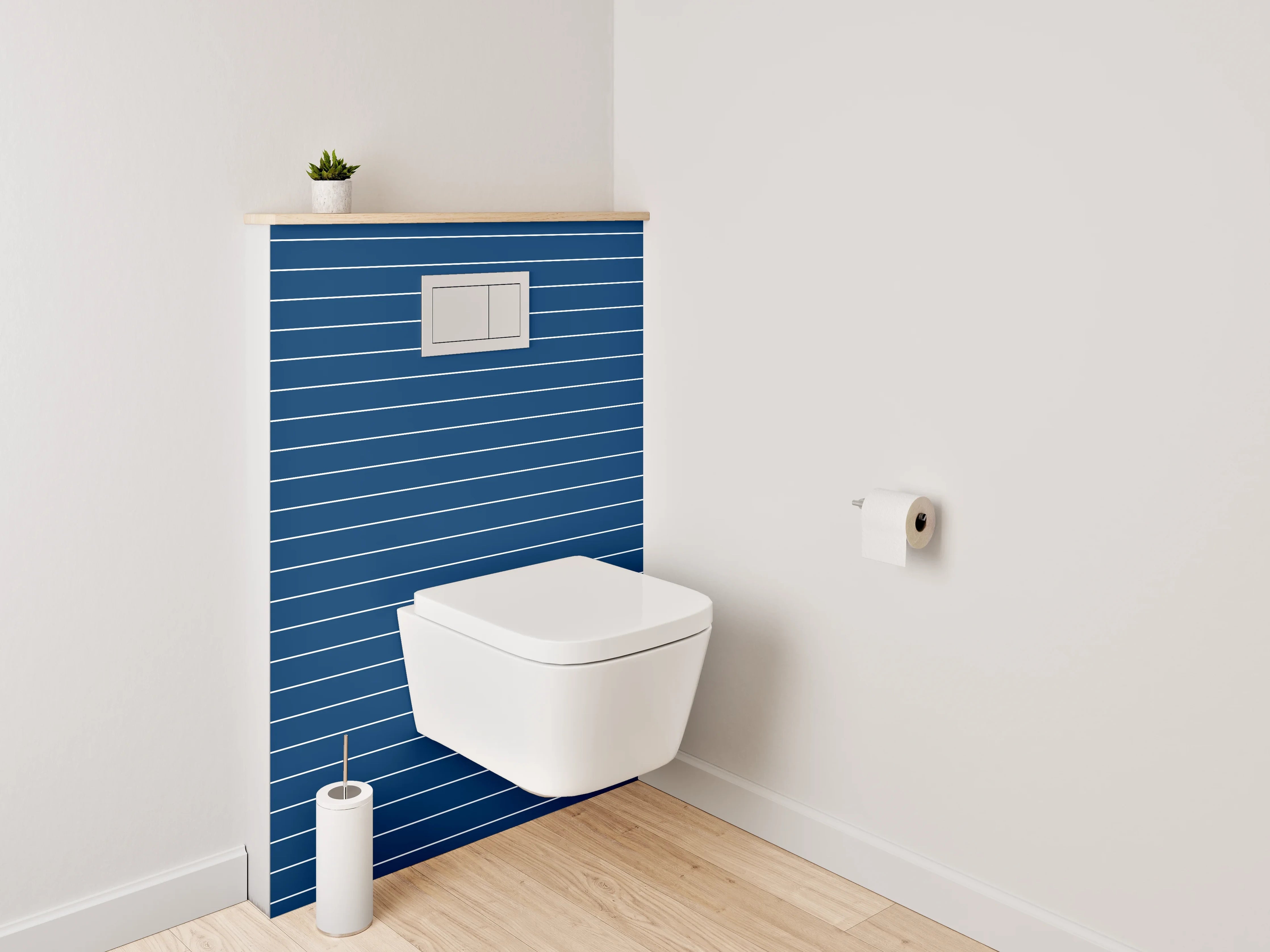 WC-Rückwand - Blaue Linien auf dunklem Hintergrund