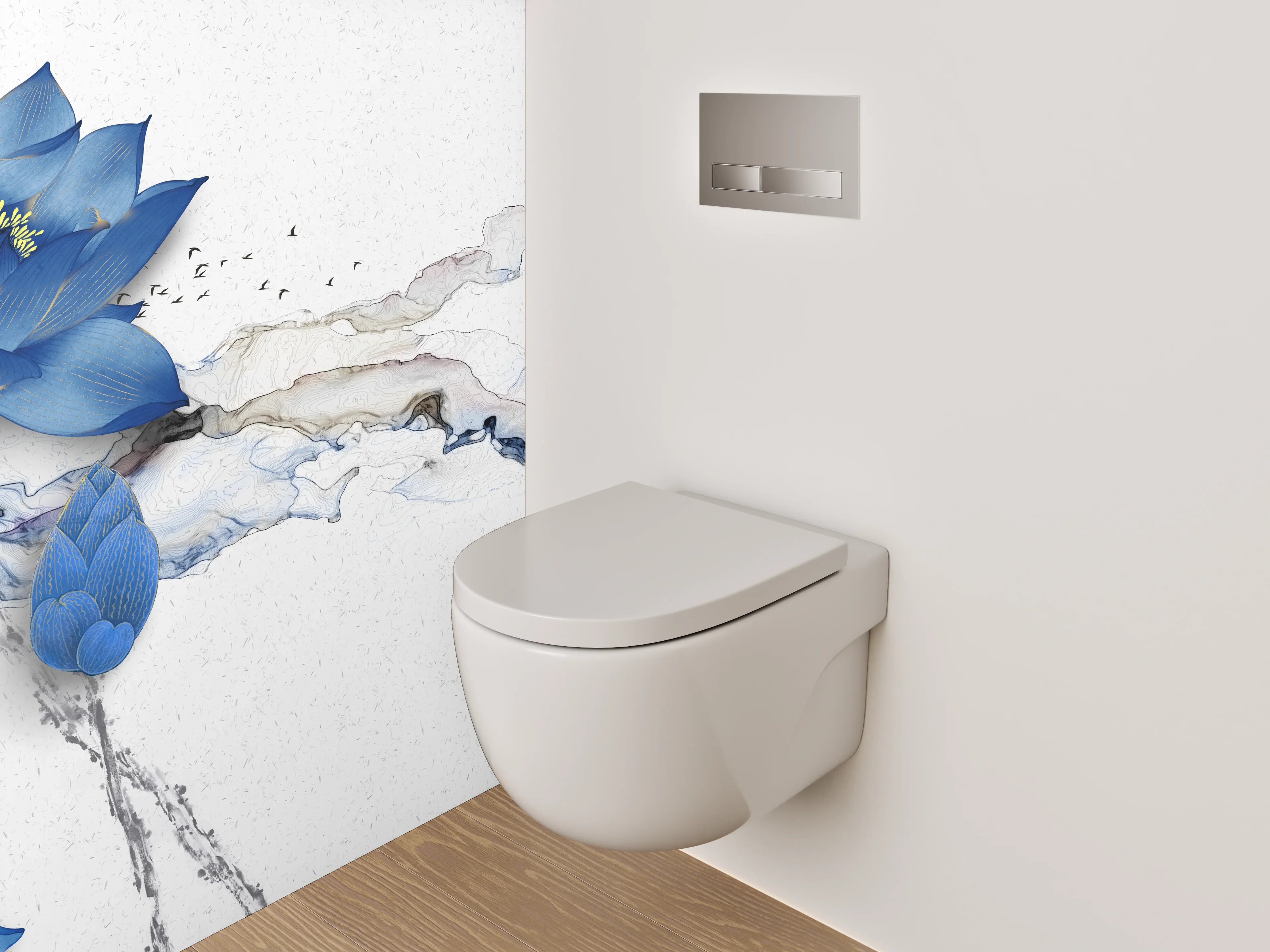 WC-Rückwand - Blaue Lotusblume auf Marmor-Optik