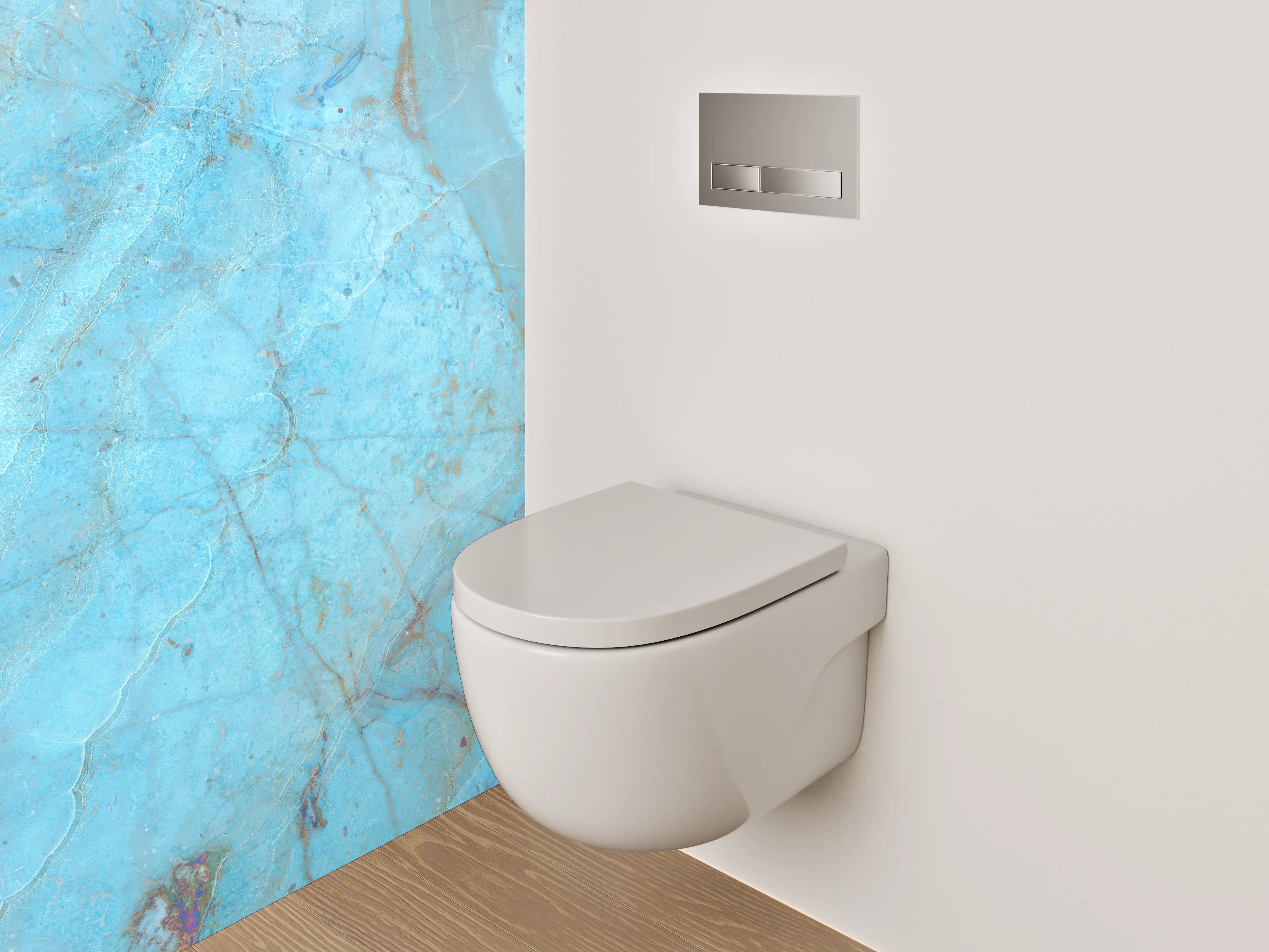 WC-Rückwand - Blaue Marmor-Textur mit goldenen Akzenten