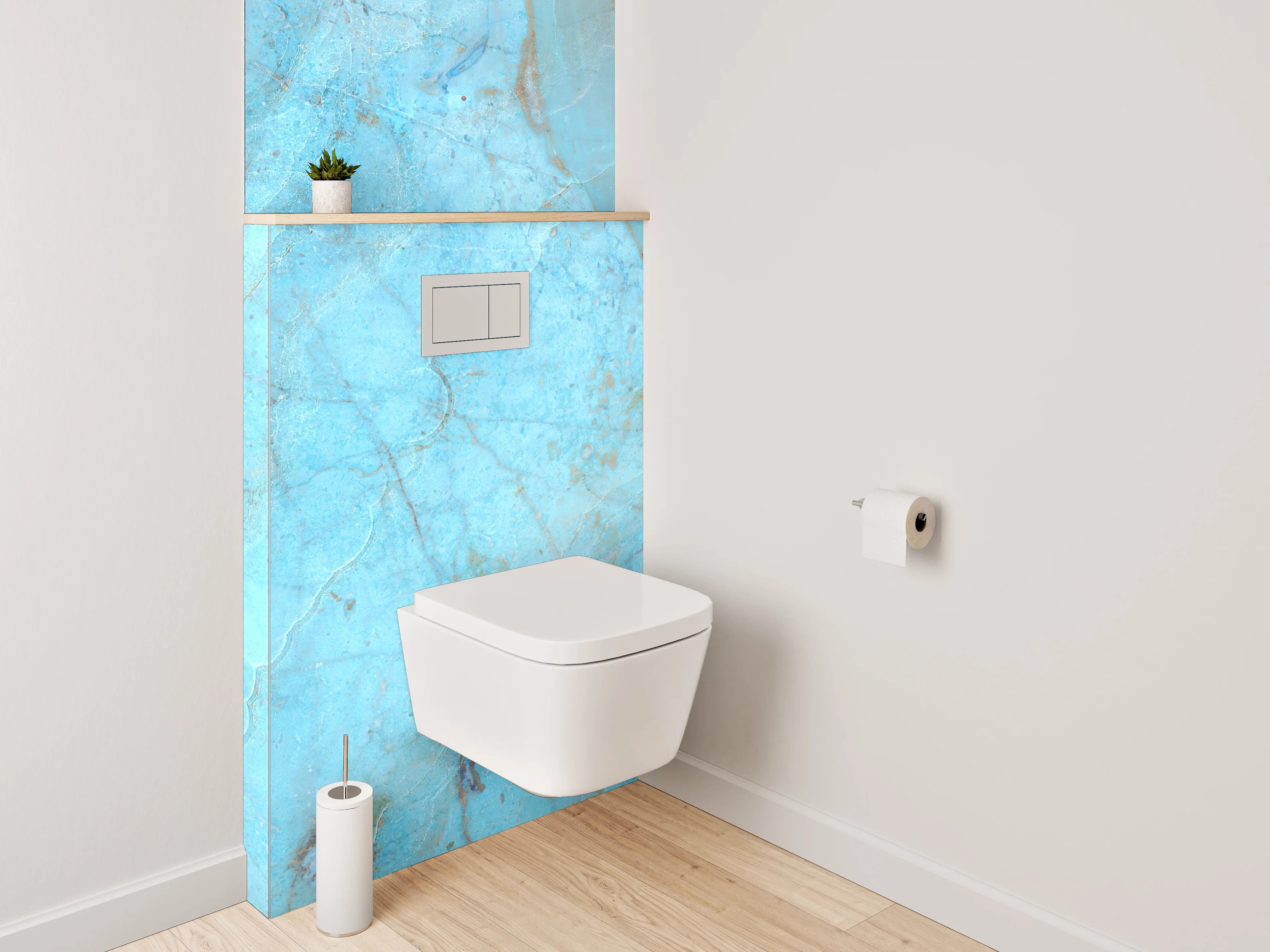 WC-Rückwand - Blaue Marmor-Textur mit goldenen Akzenten