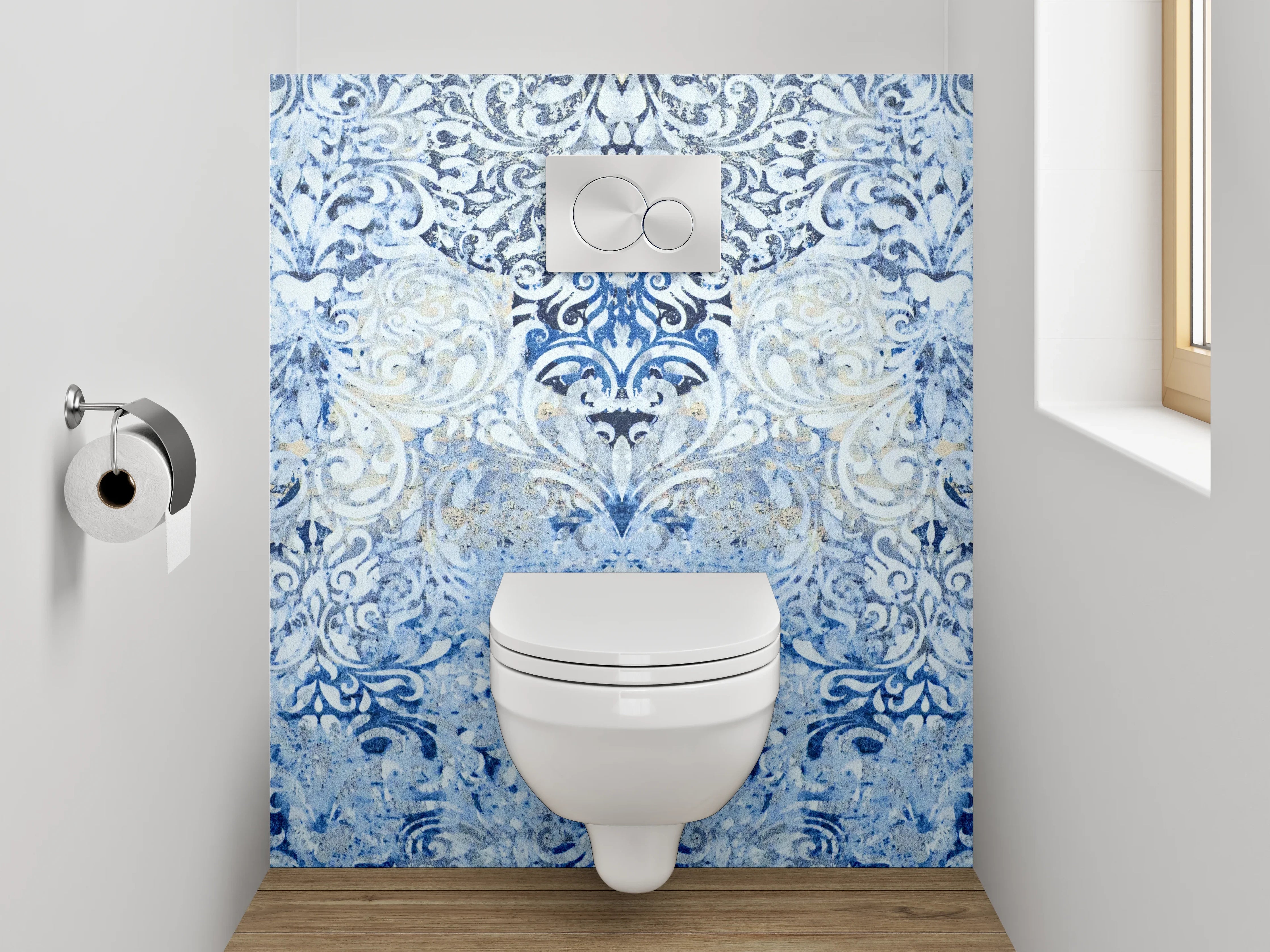 WC-Rückwand - Blaue Ornamente Vintage Muster