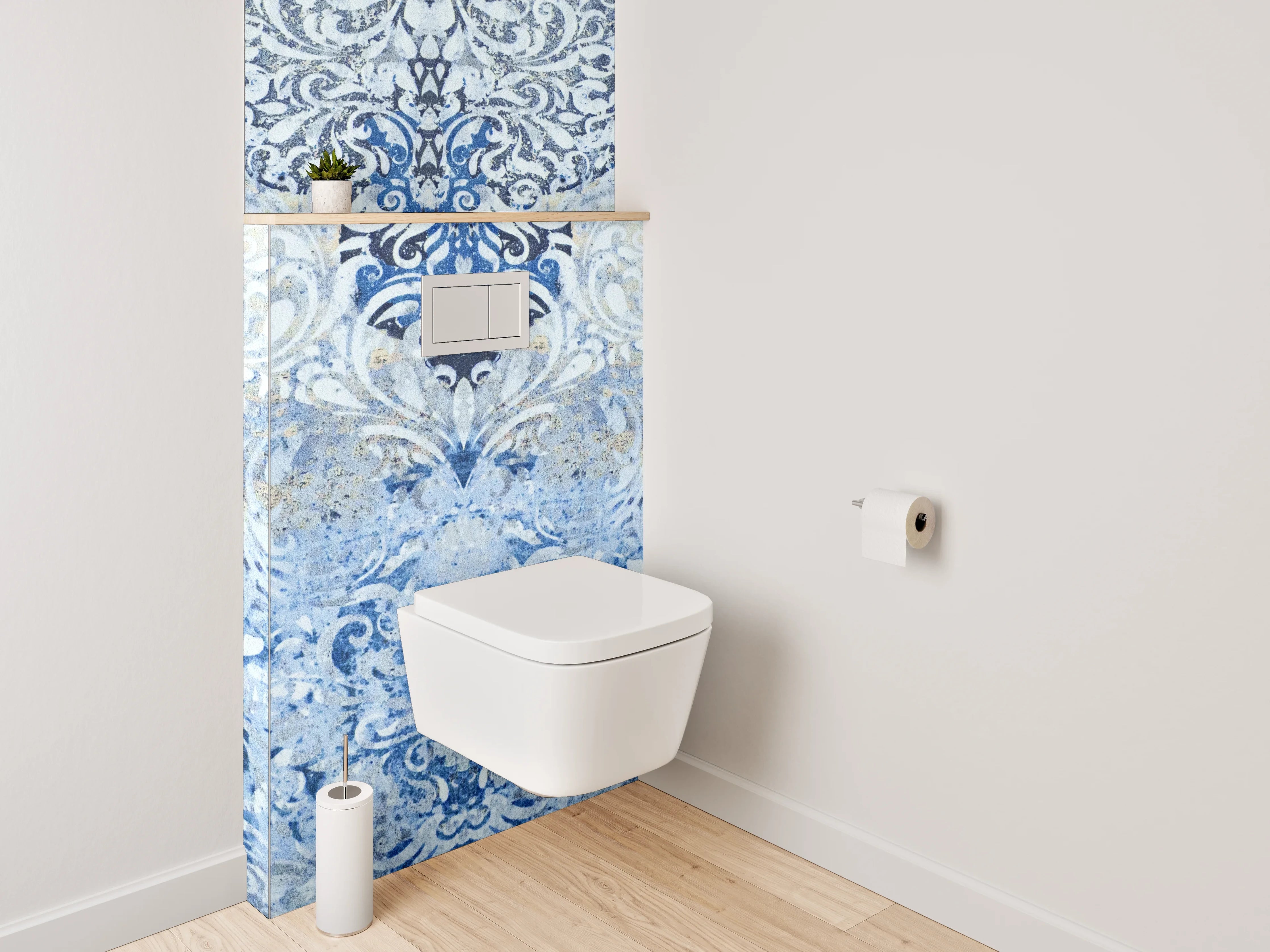 WC-Rückwand - Blaue Ornamente Vintage Muster