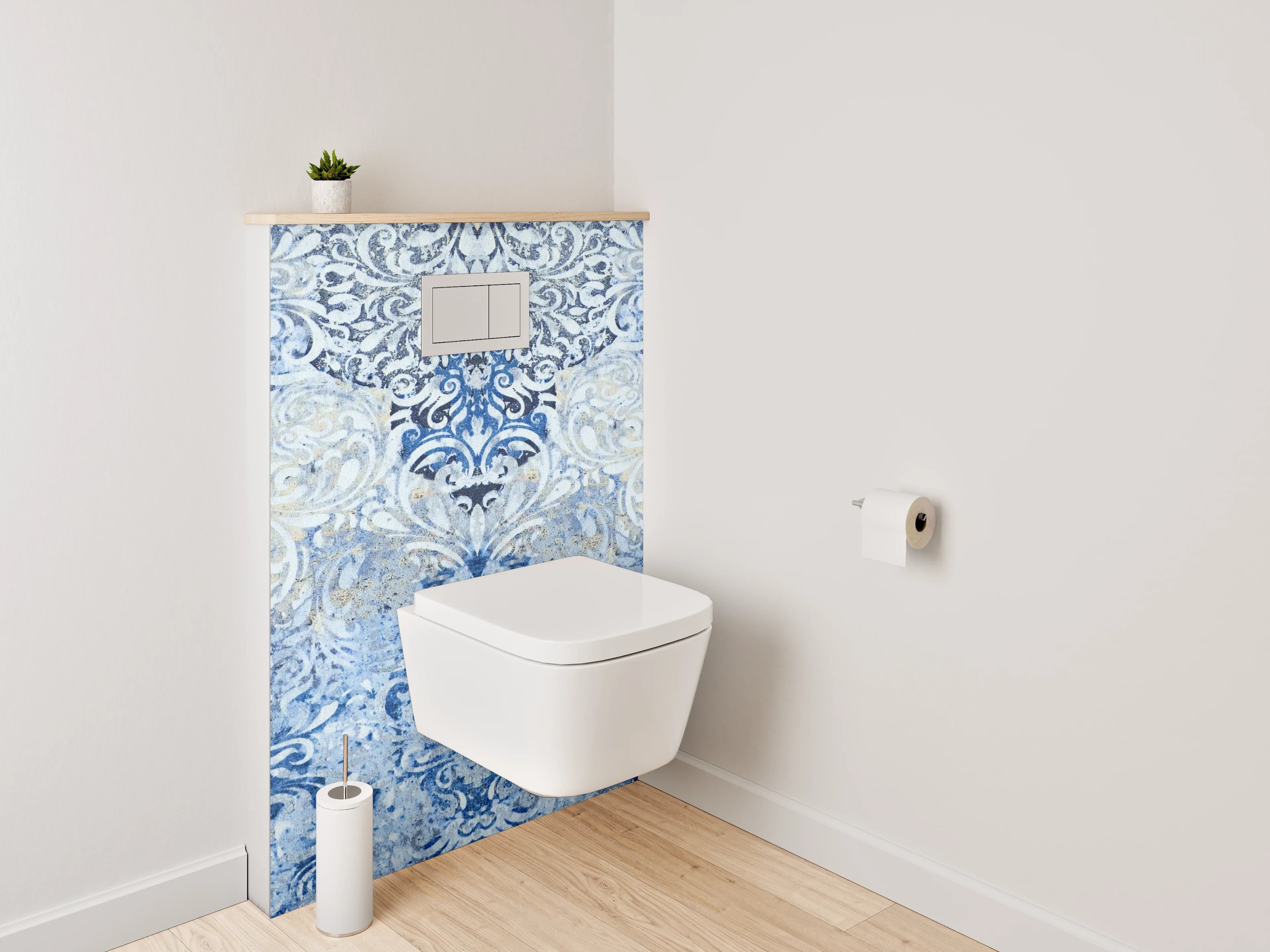 WC-Rückwand - Blaue Ornamente Vintage Muster