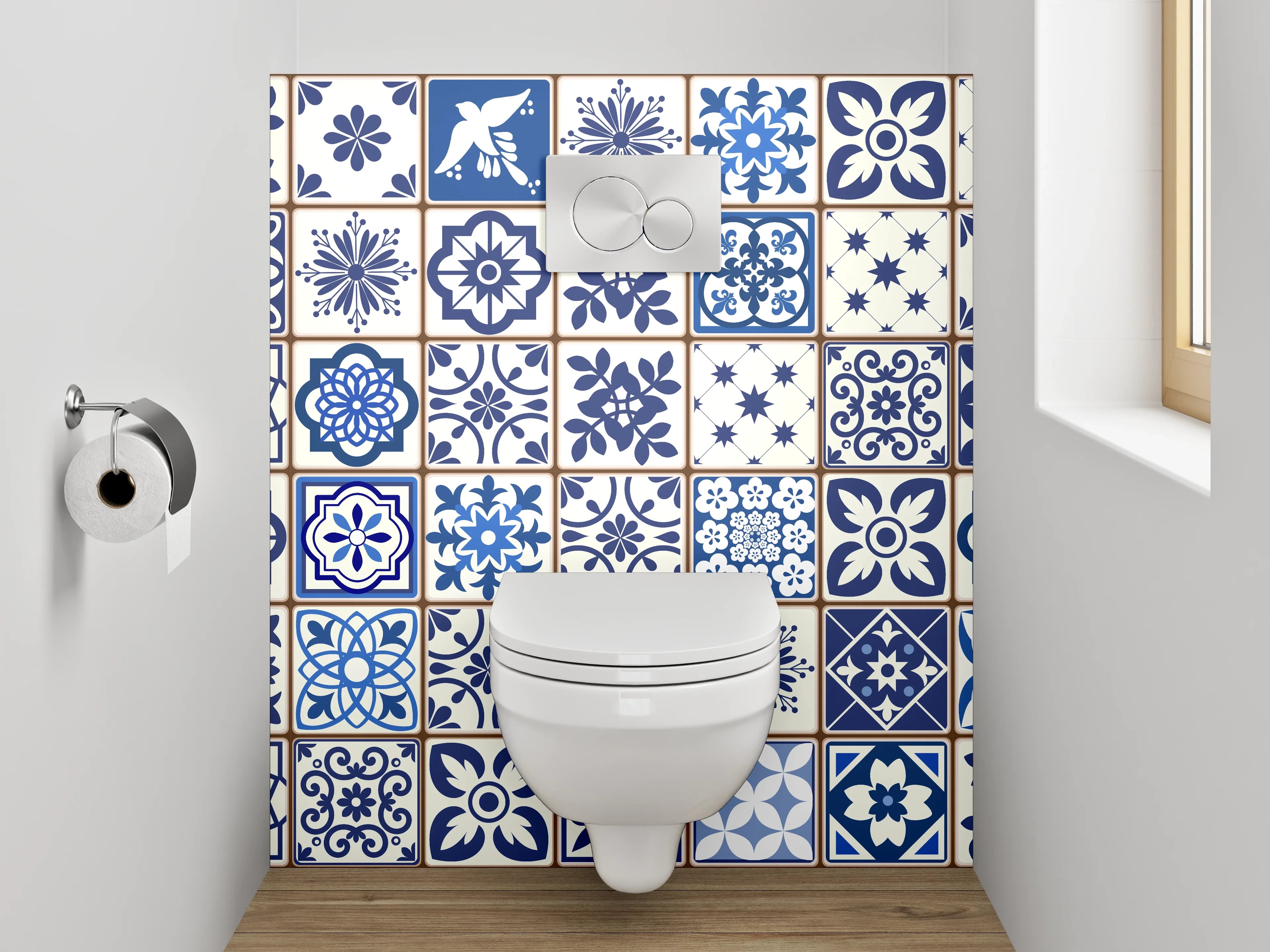 WC-Rückwand - Blaue Vintage-Fliesen Mosaikmuster