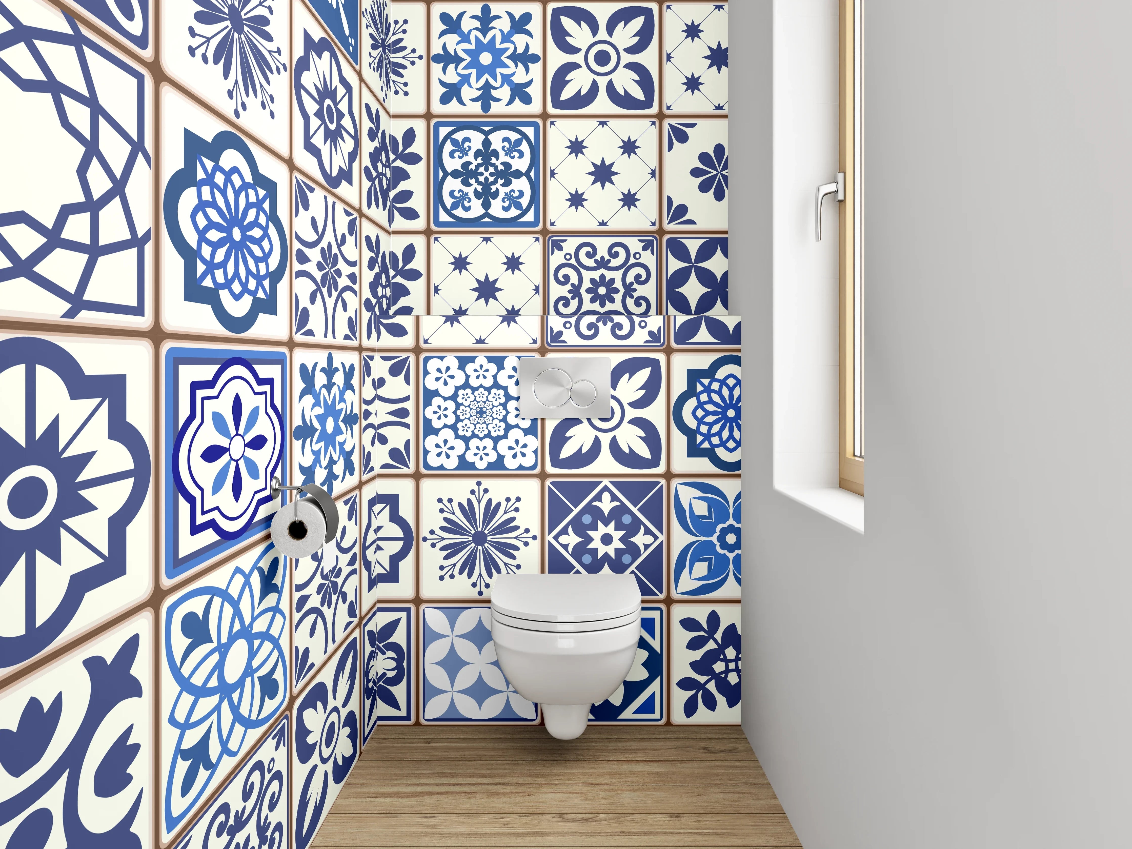 WC-Rückwand - Blaue Vintage-Fliesen Mosaikmuster