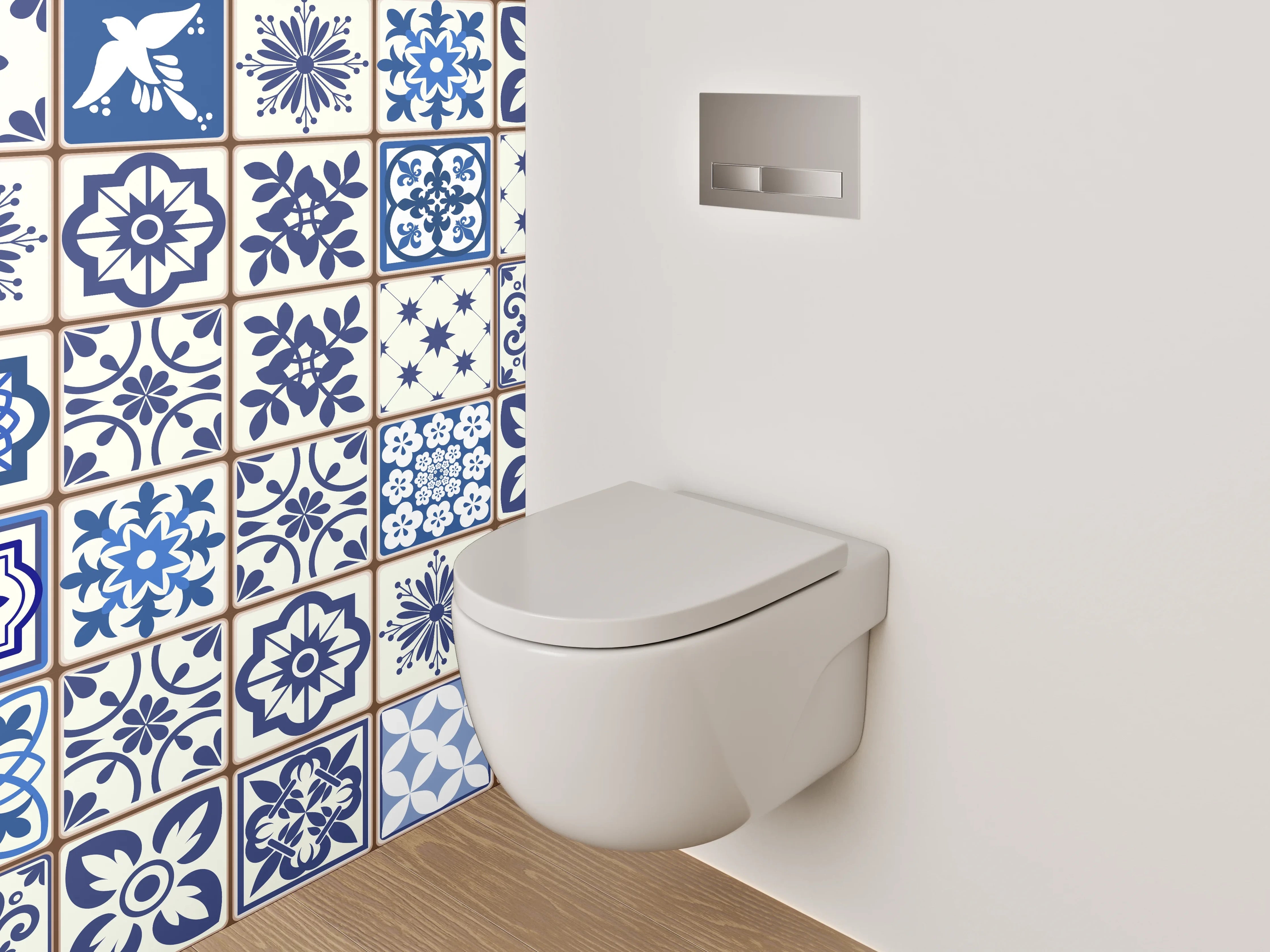 WC-Rückwand - Blaue Vintage-Fliesen Mosaikmuster