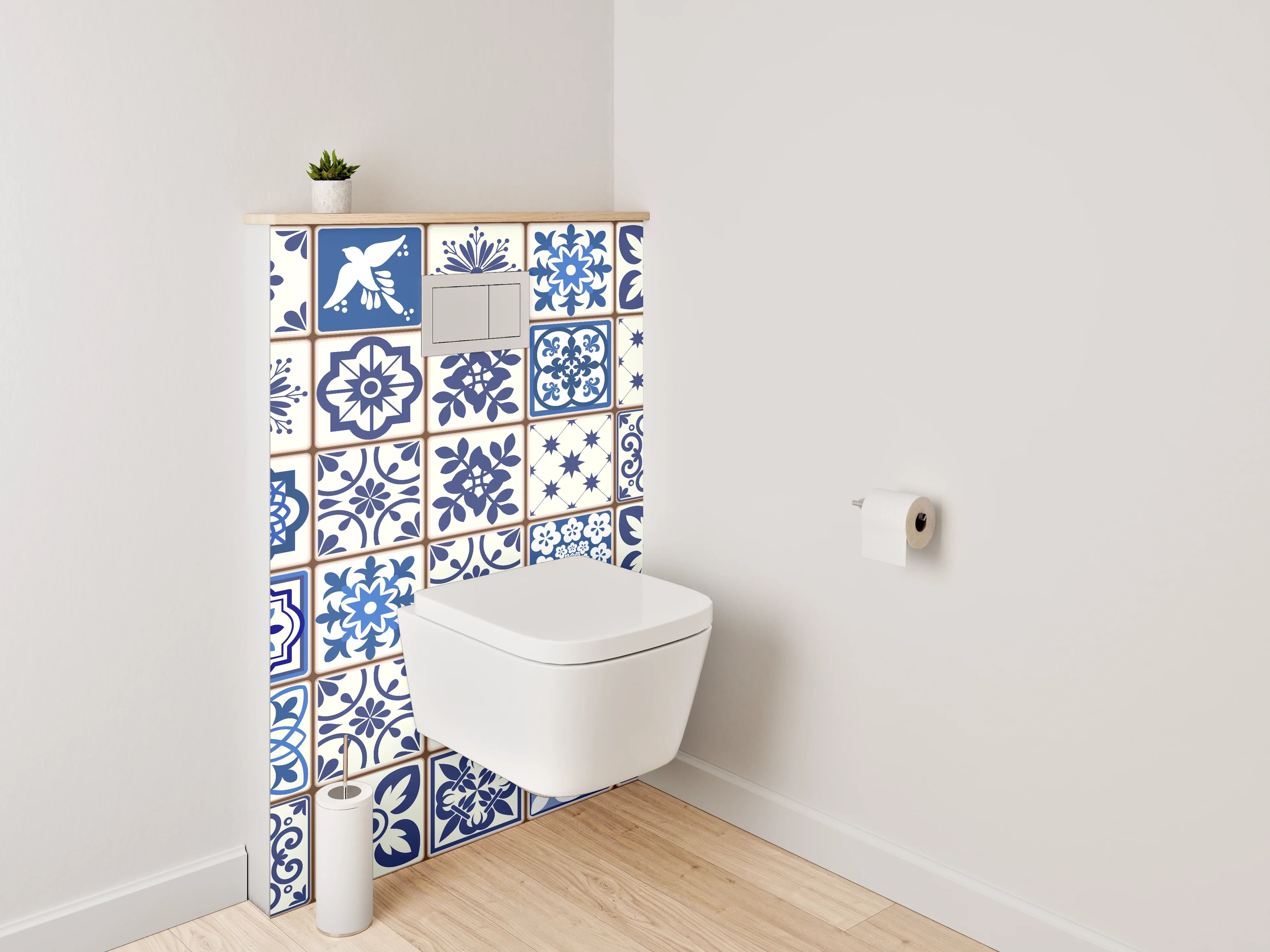 WC-Rückwand - Blaue Vintage-Fliesen Mosaikmuster