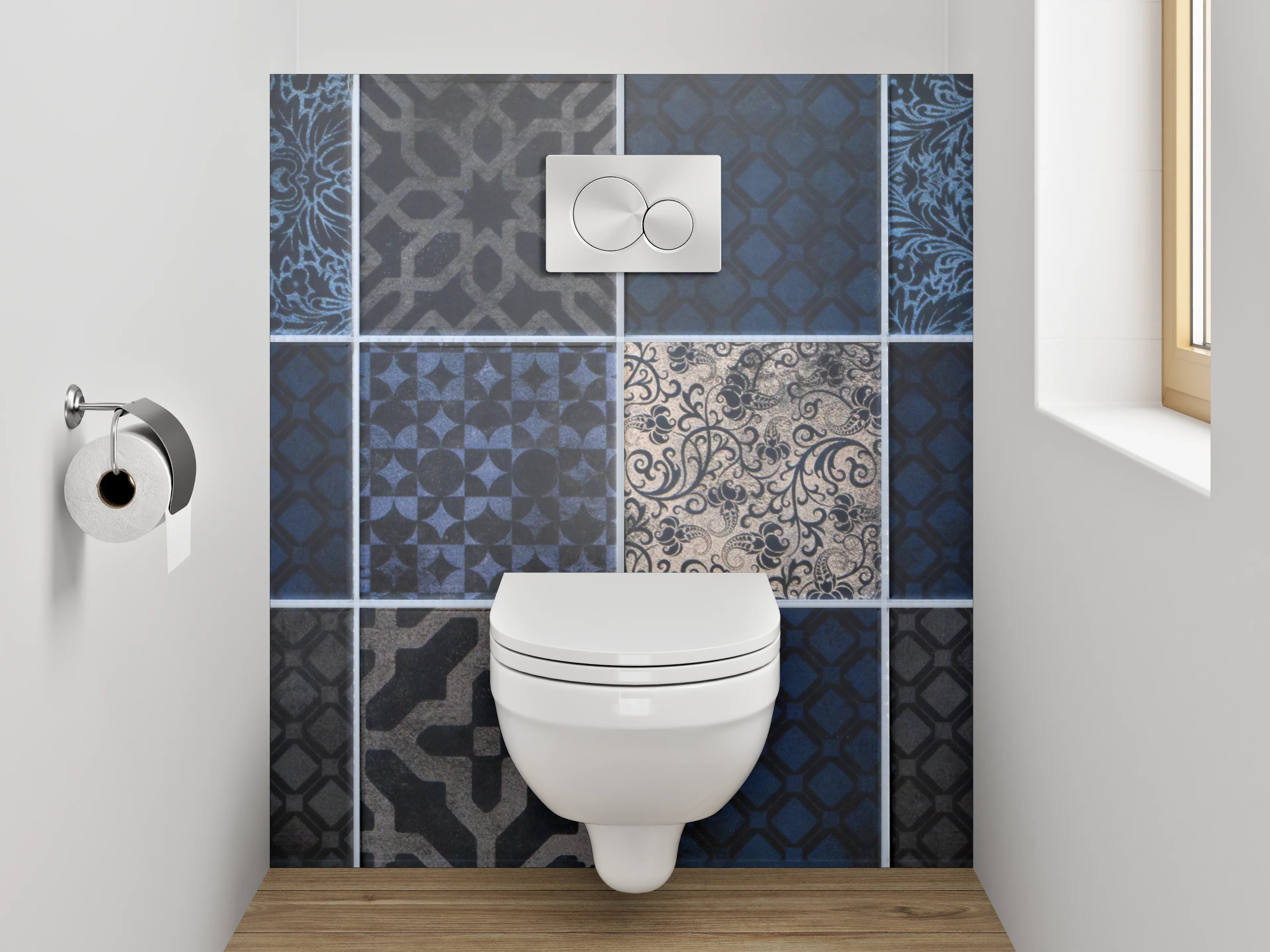 WC-Rückwand - Blaue Vintage-Fliesenmuster Mosaik