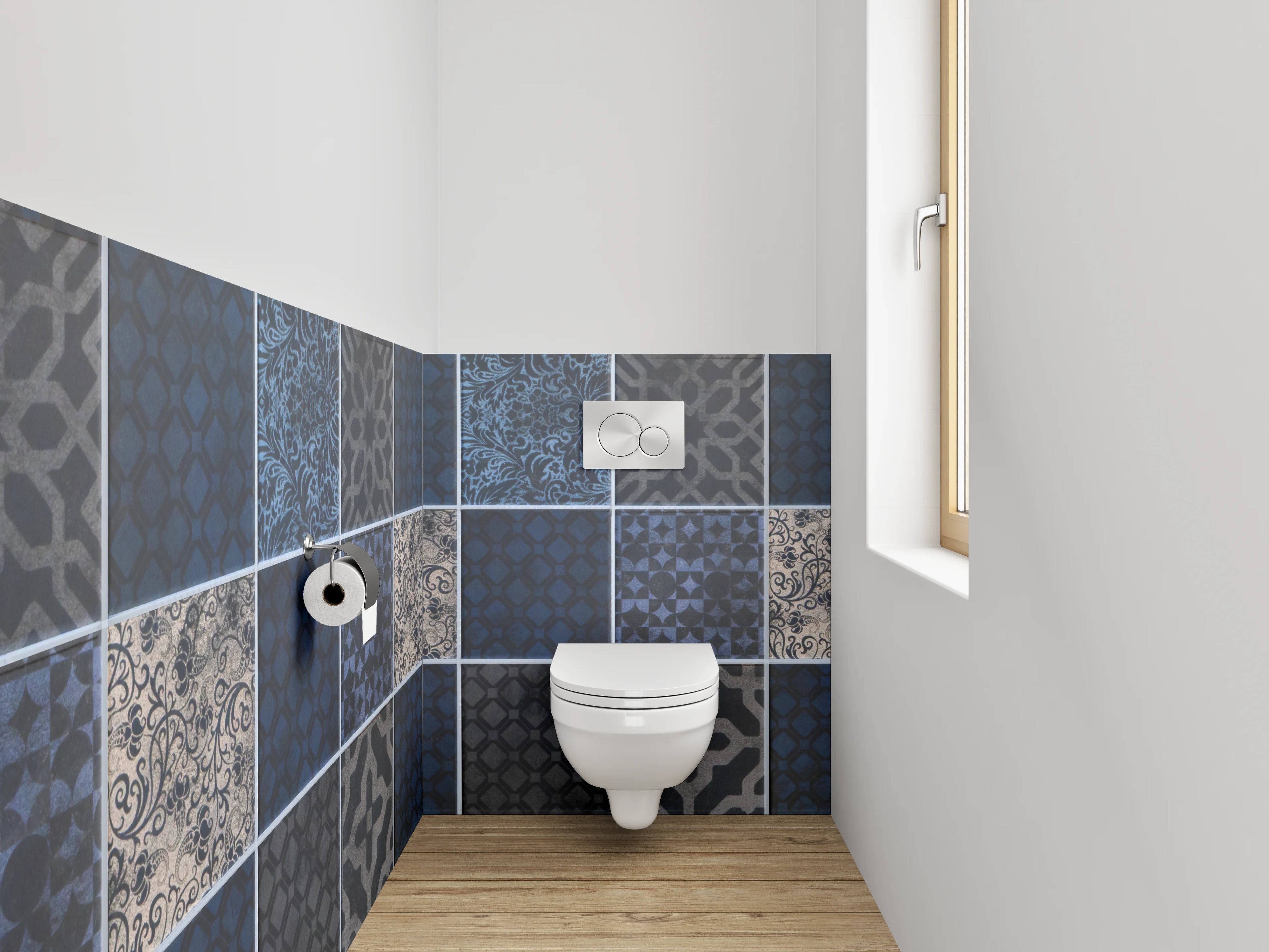 WC-Rückwand - Blaue Vintage-Fliesenmuster Mosaik