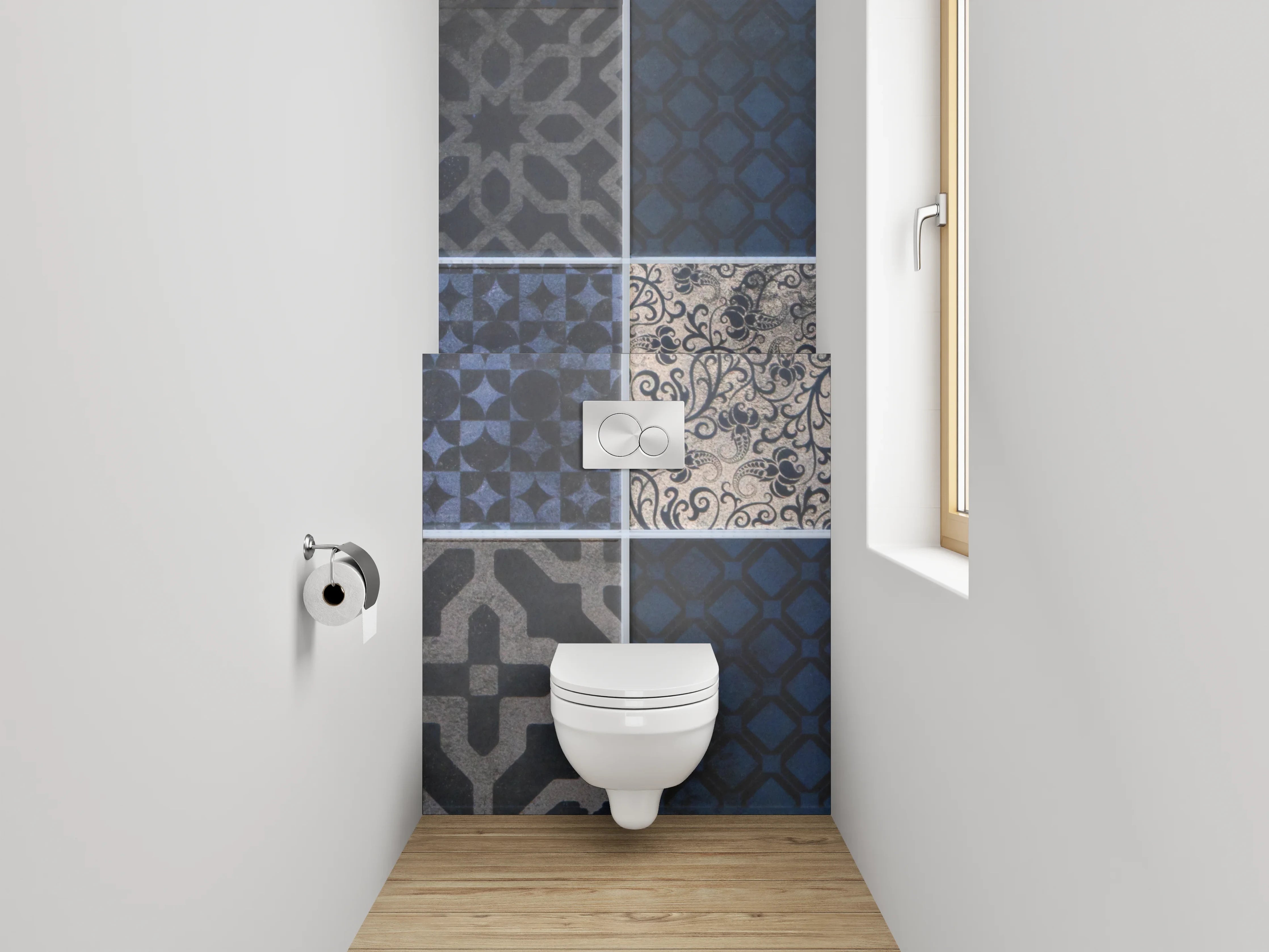 WC-Rückwand - Blaue Vintage-Fliesenmuster Mosaik