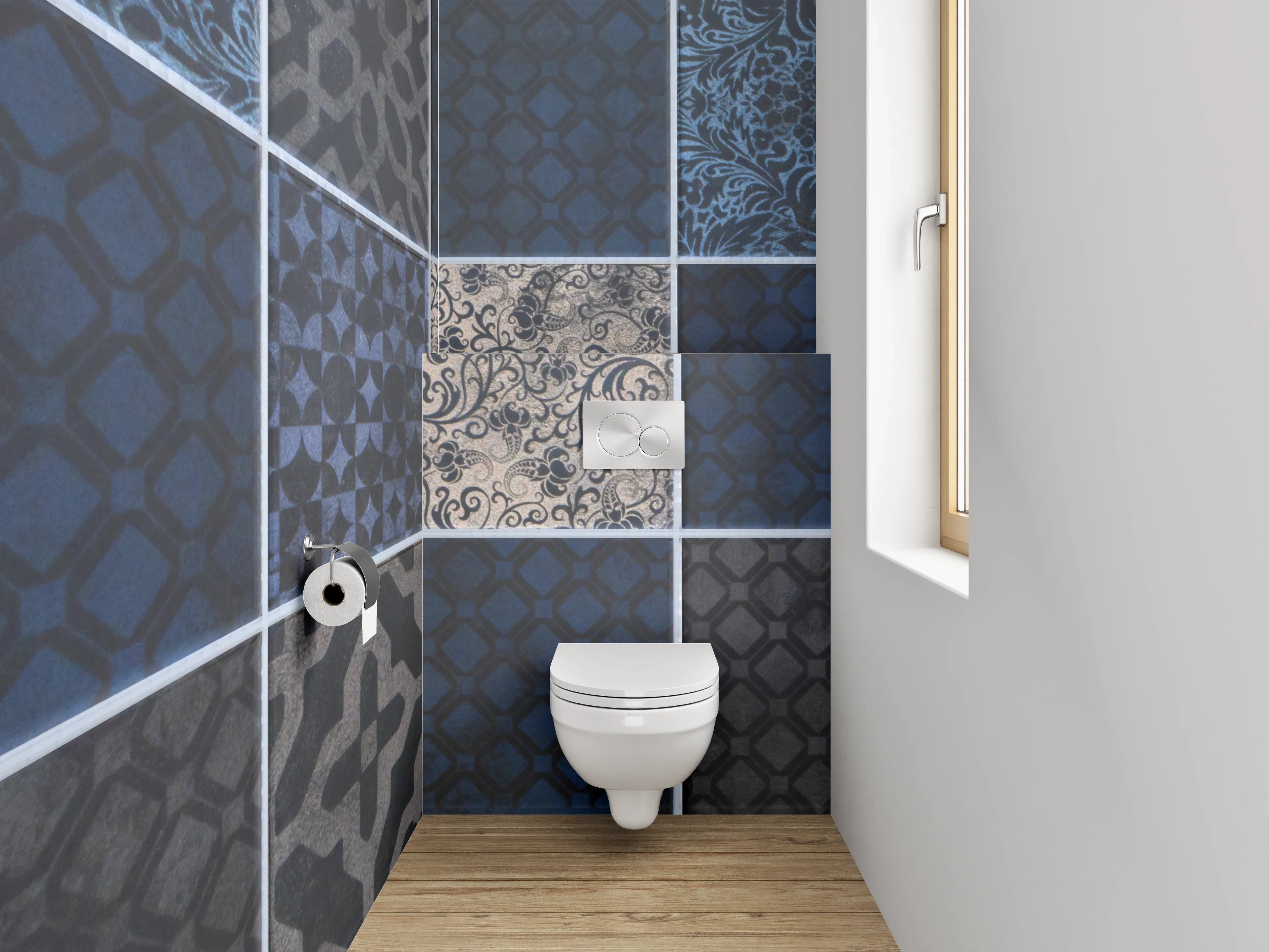 WC-Rückwand - Blaue Vintage-Fliesenmuster Mosaik