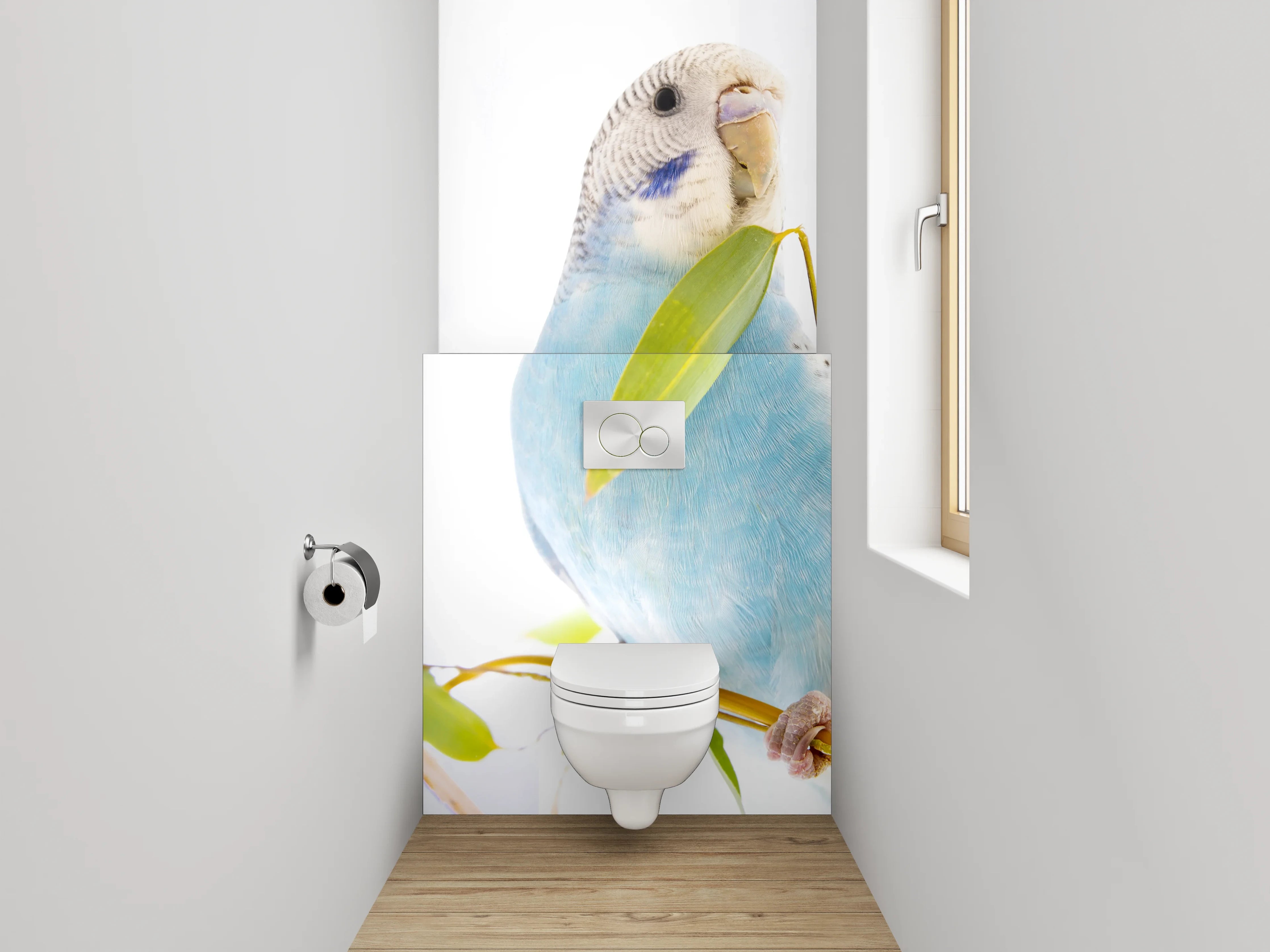 WC-Rückwand - Blaue Wellensittiche auf Ast
