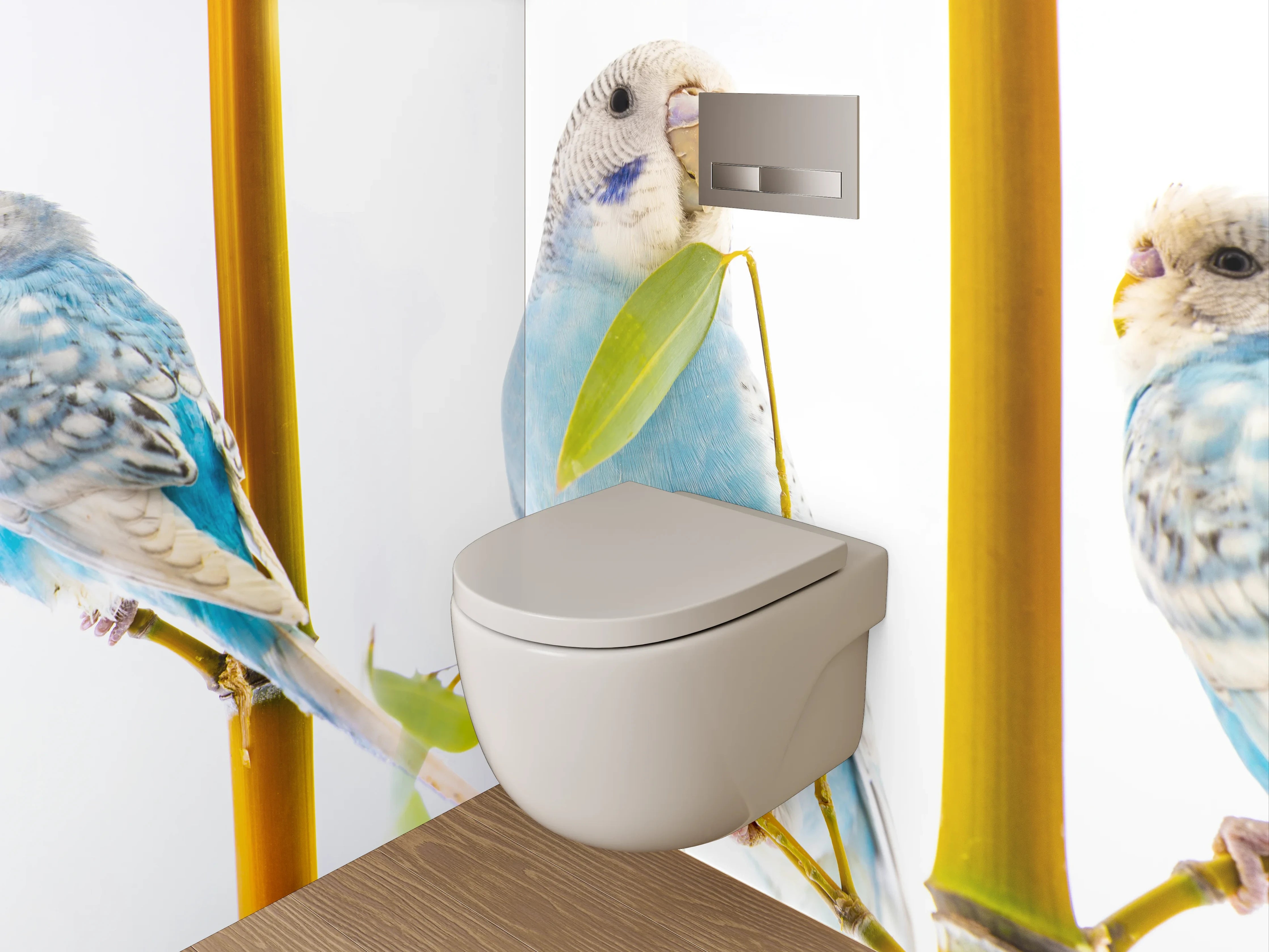 WC-Rückwand - Blaue Wellensittiche auf Ast
