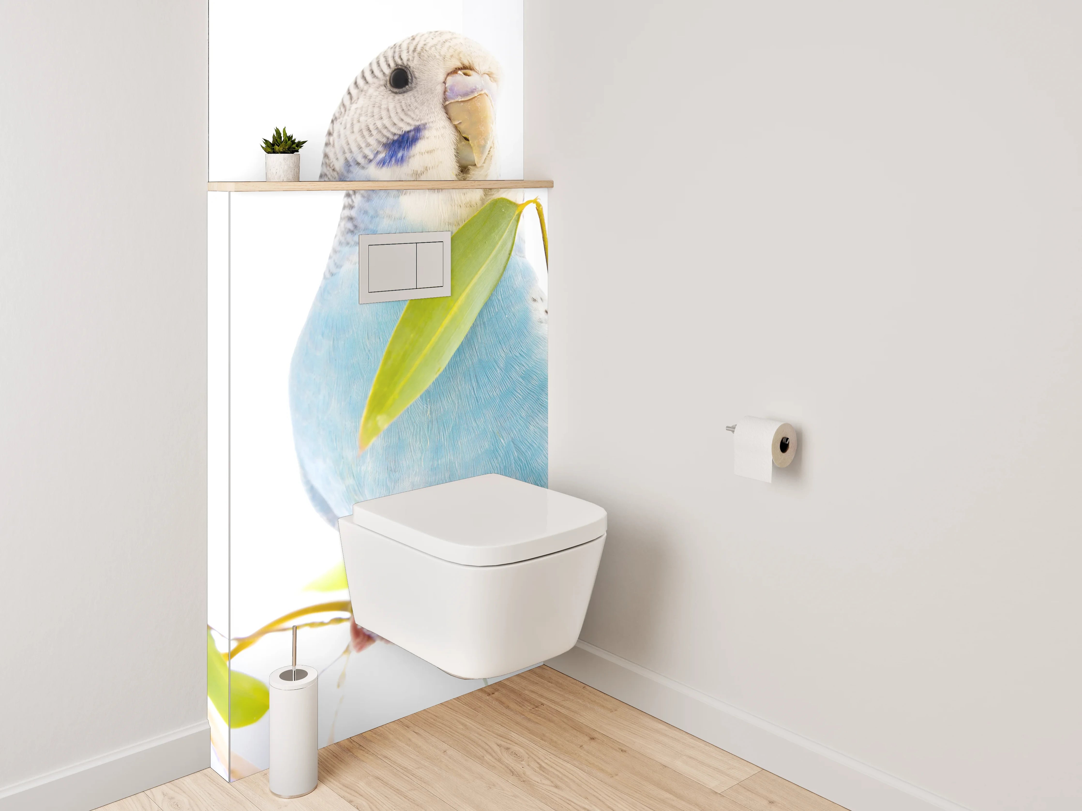 WC-Rückwand - Blaue Wellensittiche auf Ast