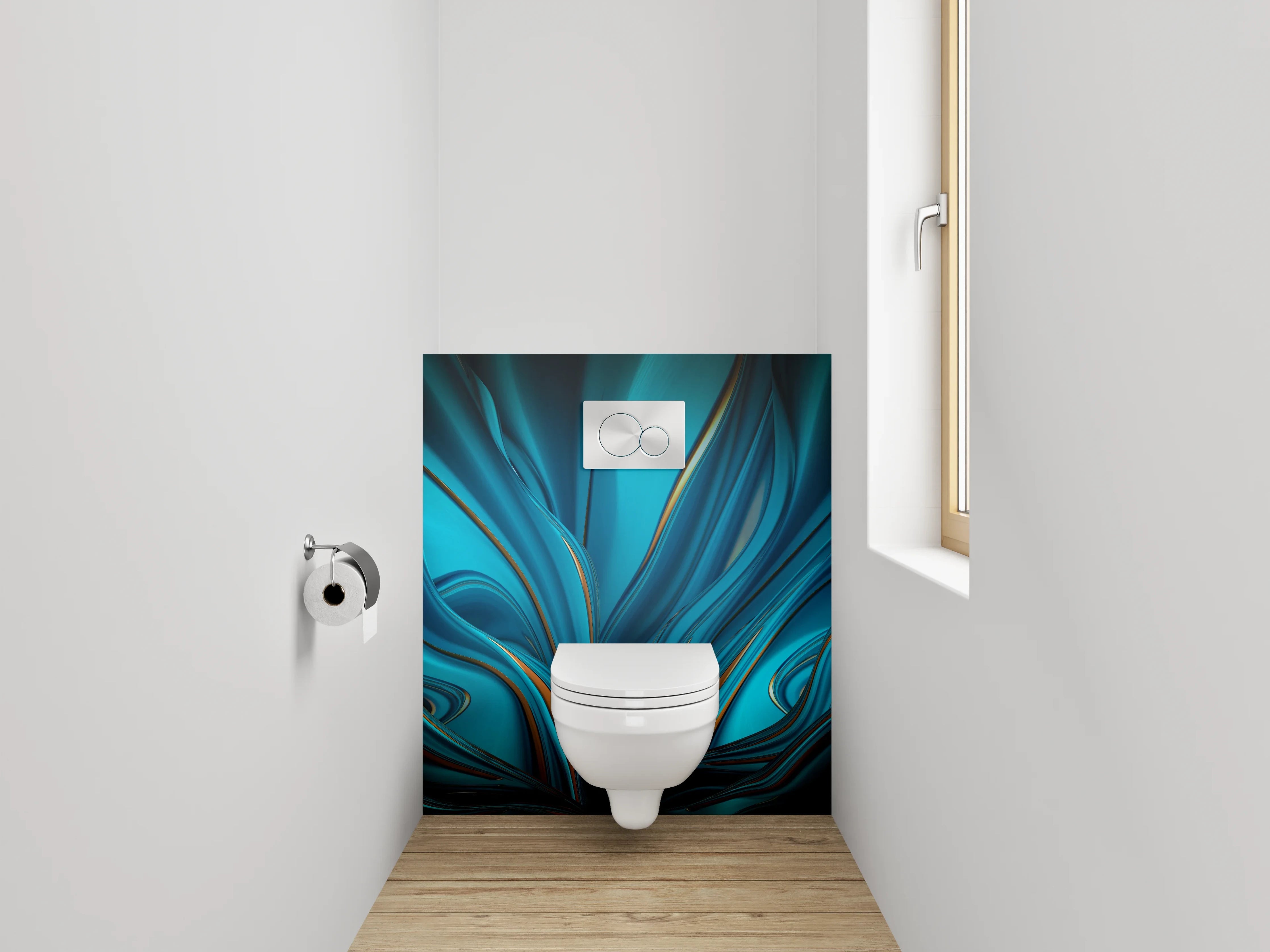 WC-Rückwand - Blaue abstrakte Kunst mit goldenen Akzenten