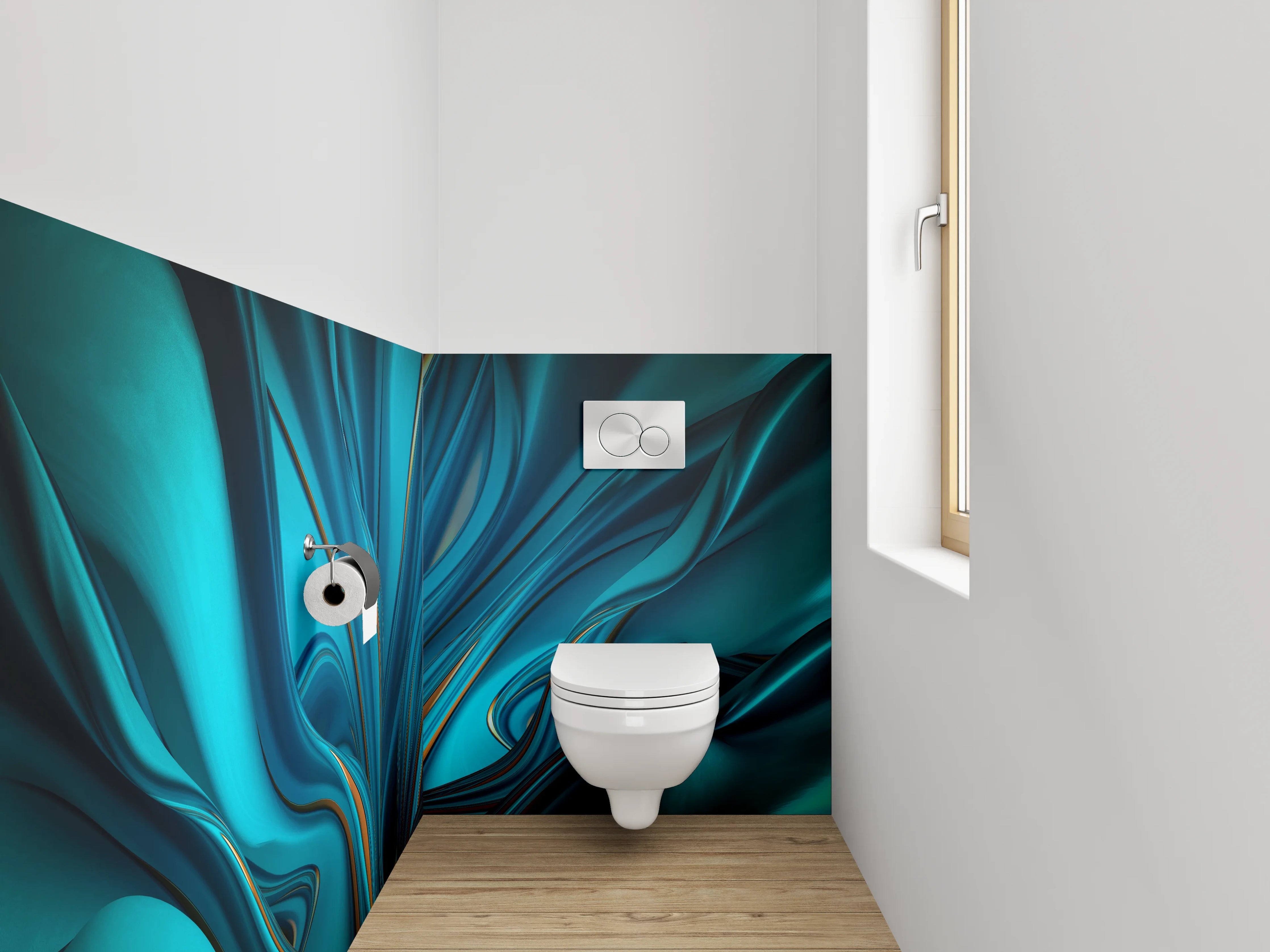 WC-Rückwand - Blaue abstrakte Kunst mit goldenen Akzenten
