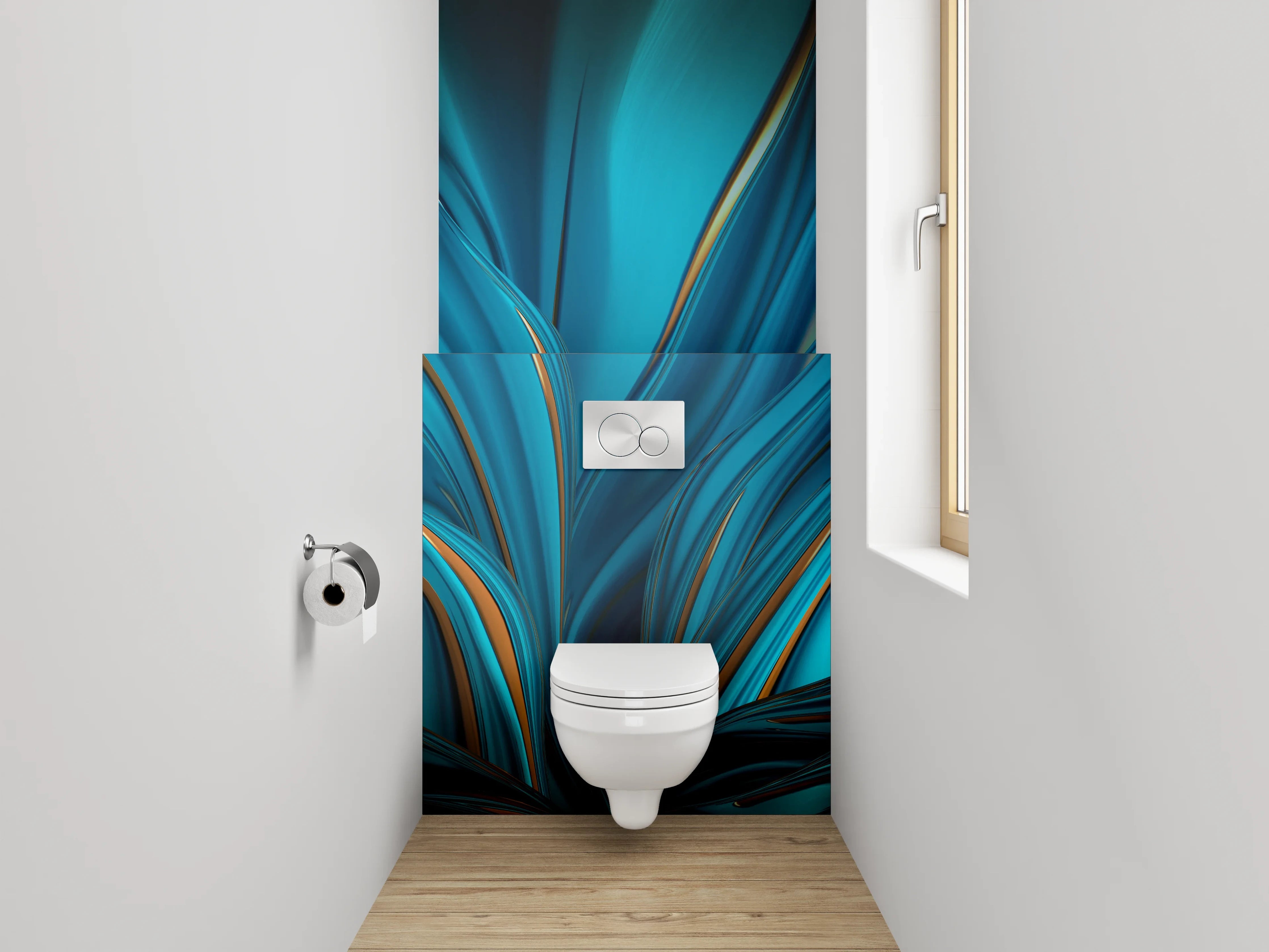 WC-Rückwand - Blaue abstrakte Kunst mit goldenen Akzenten