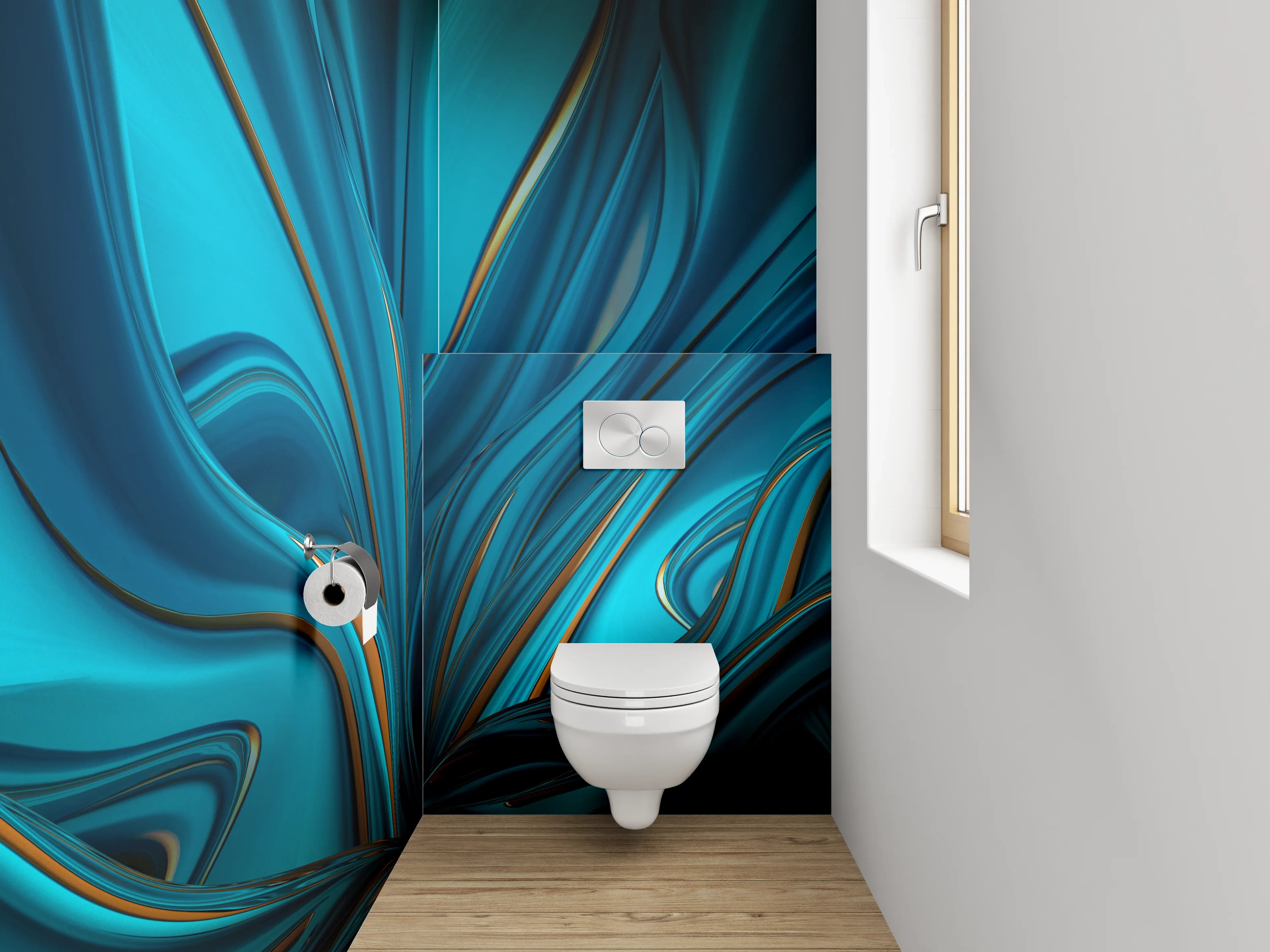 WC-Rückwand - Blaue abstrakte Kunst mit goldenen Akzenten