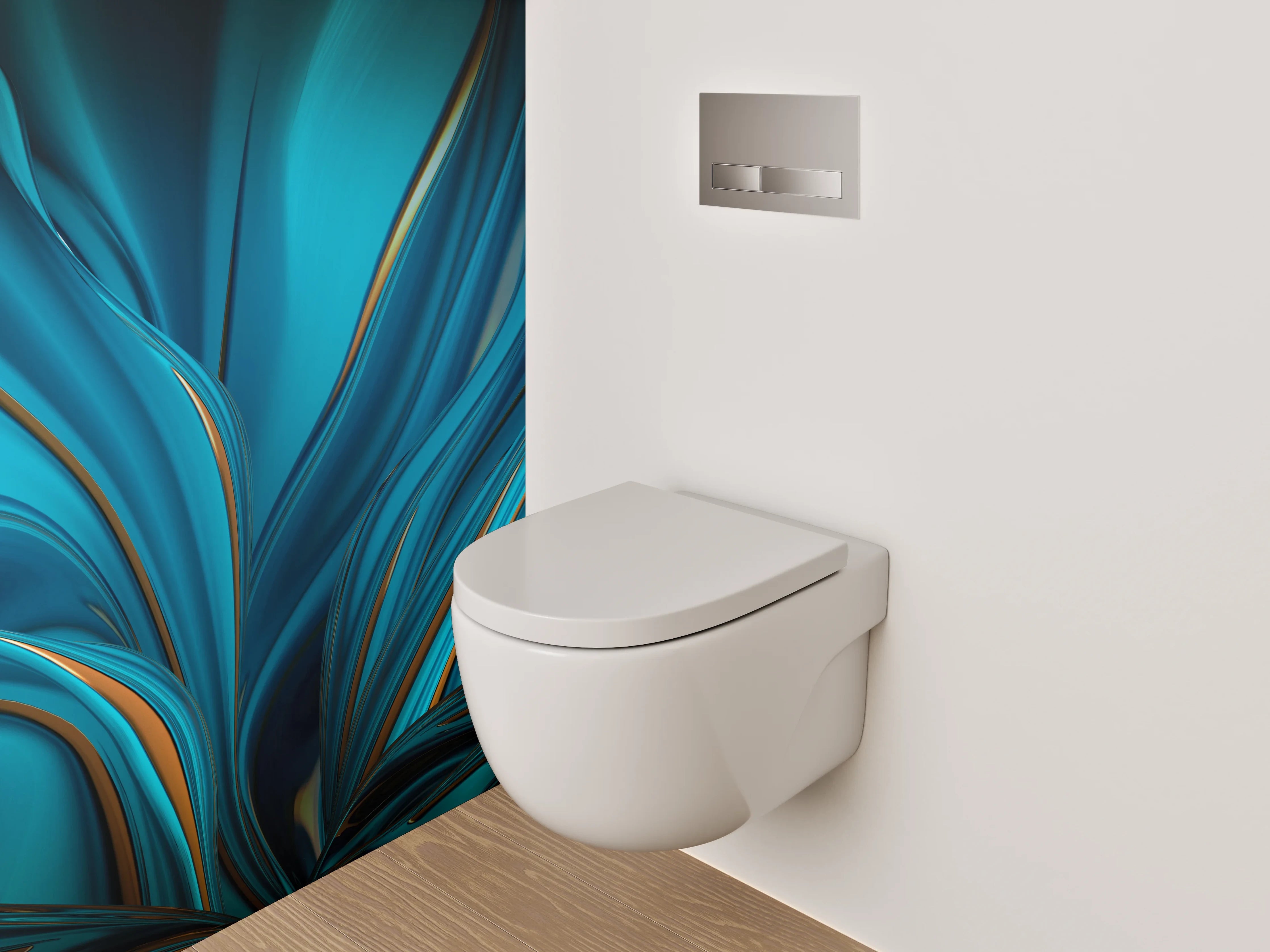 WC-Rückwand - Blaue abstrakte Kunst mit goldenen Akzenten