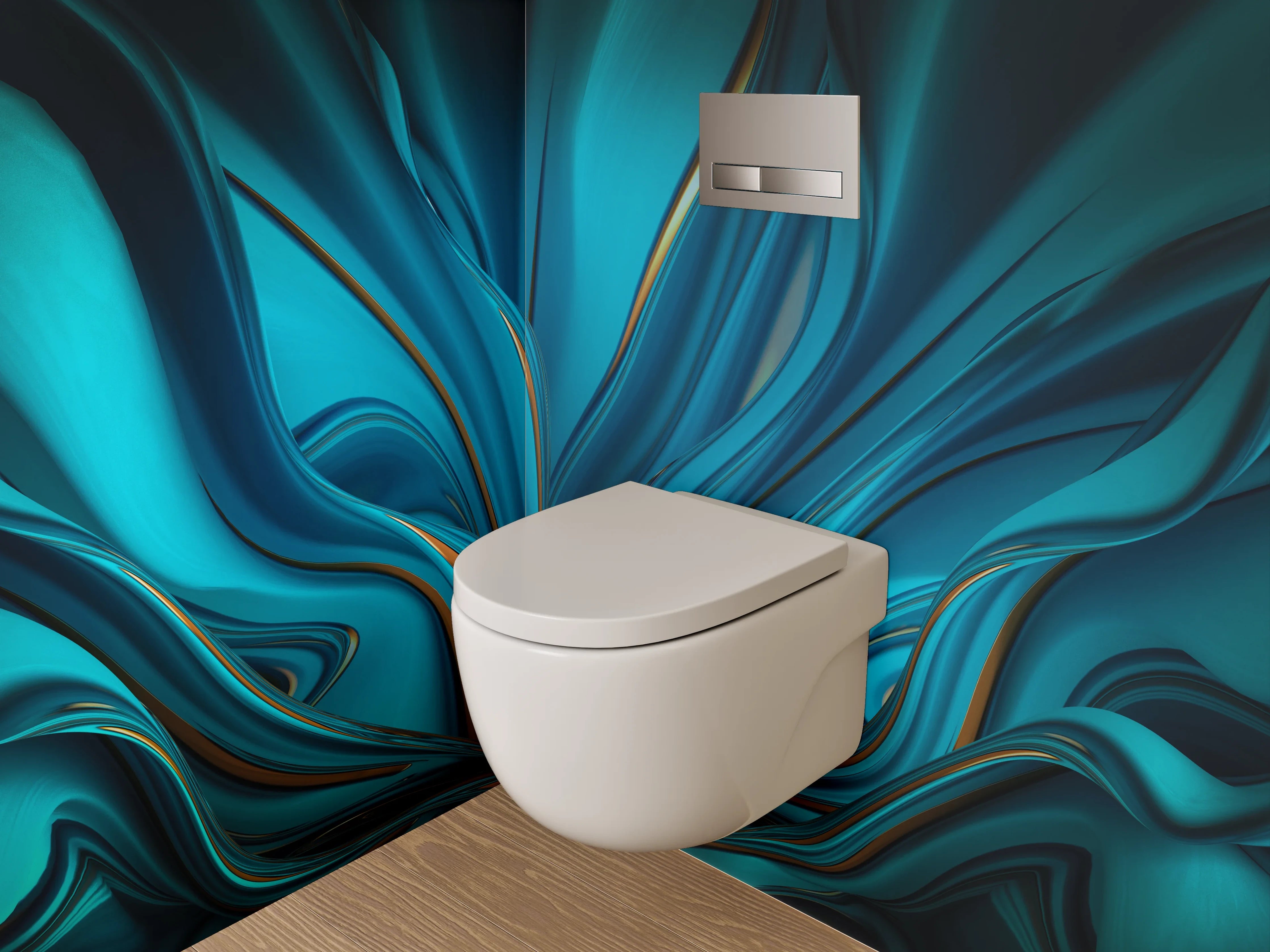 WC-Rückwand - Blaue abstrakte Kunst mit goldenen Akzenten