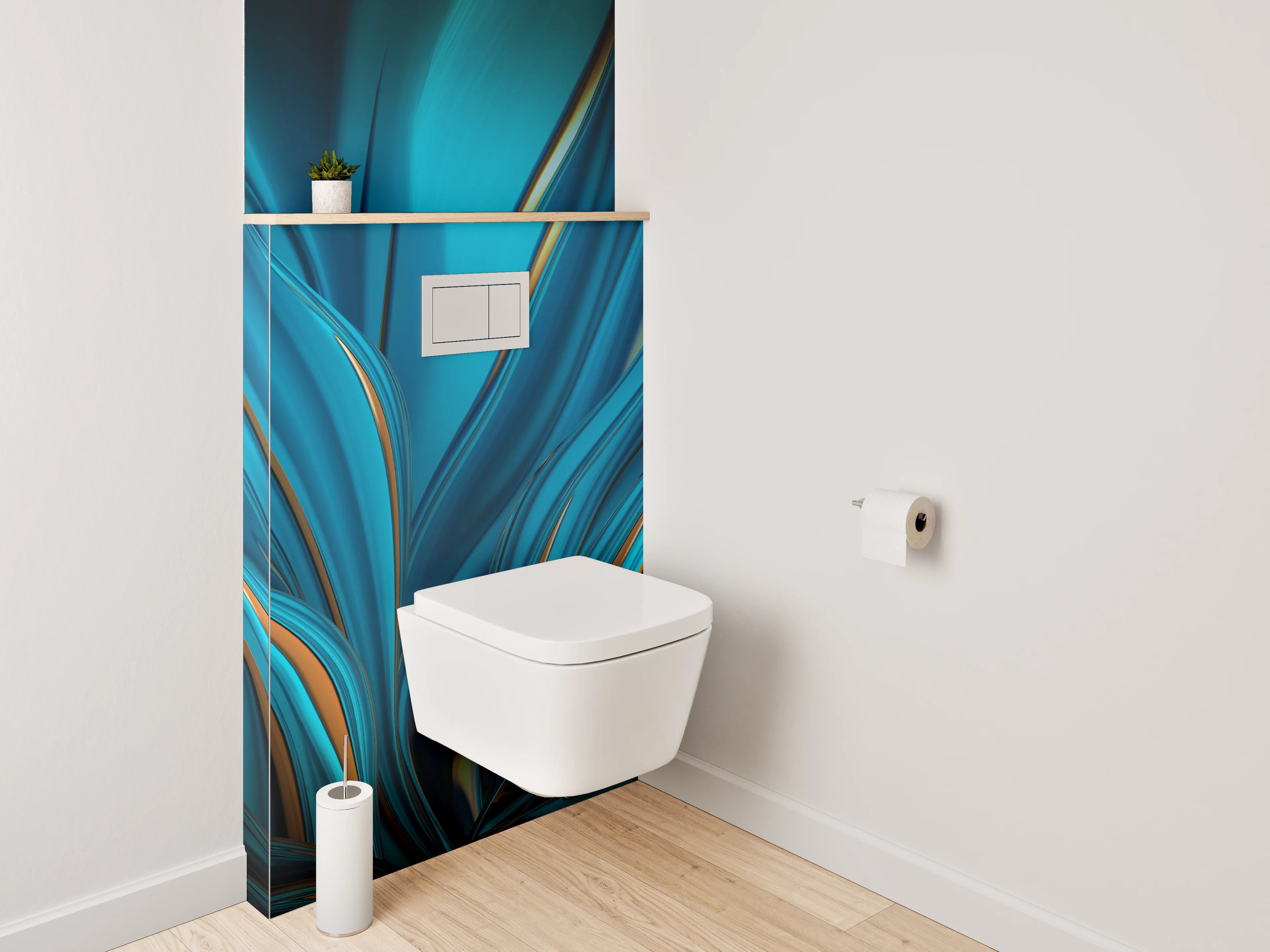 WC-Rückwand - Blaue abstrakte Kunst mit goldenen Akzenten