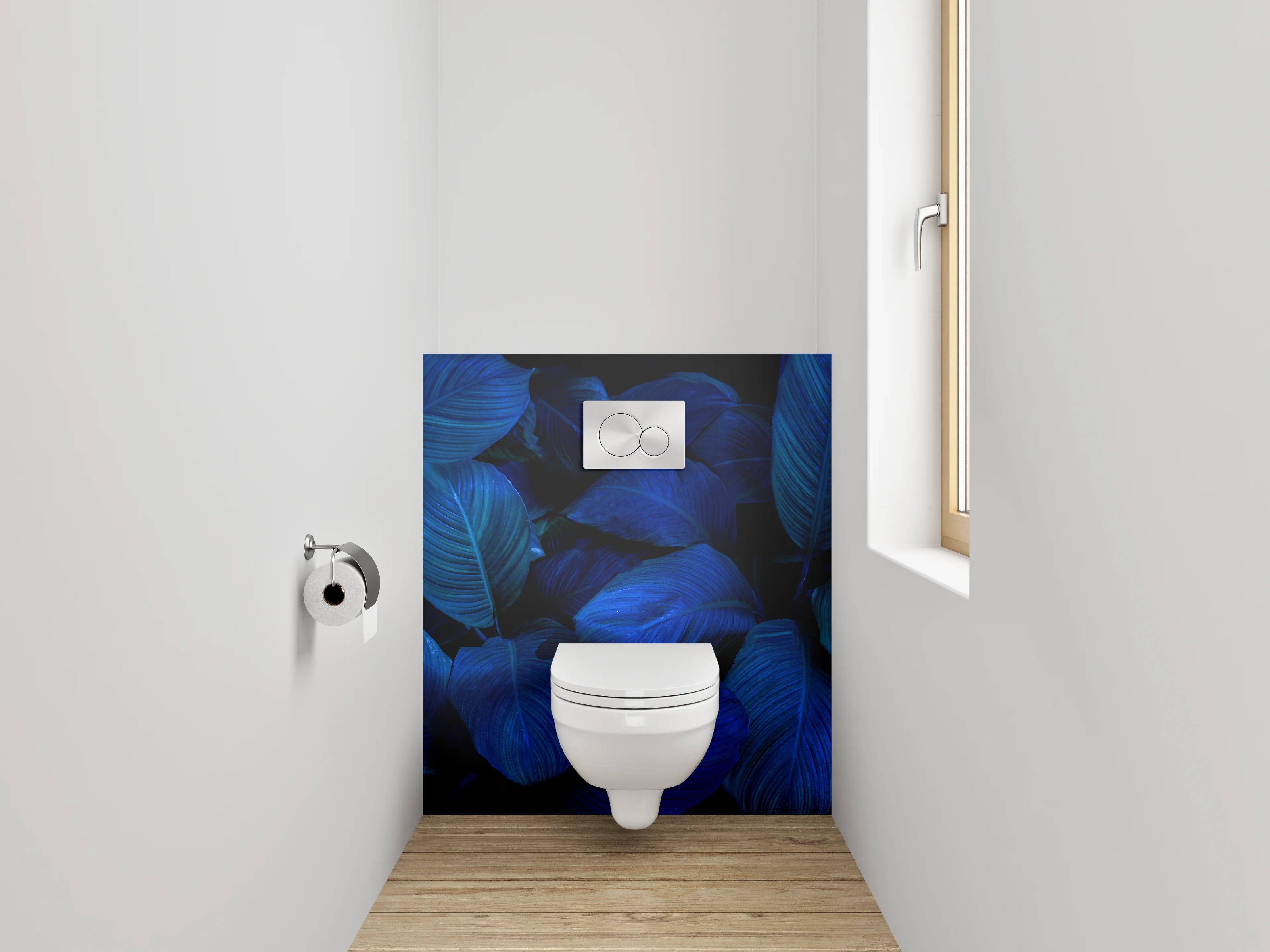 WC-Rückwand - Blaue tropische Blätter Fototapete
