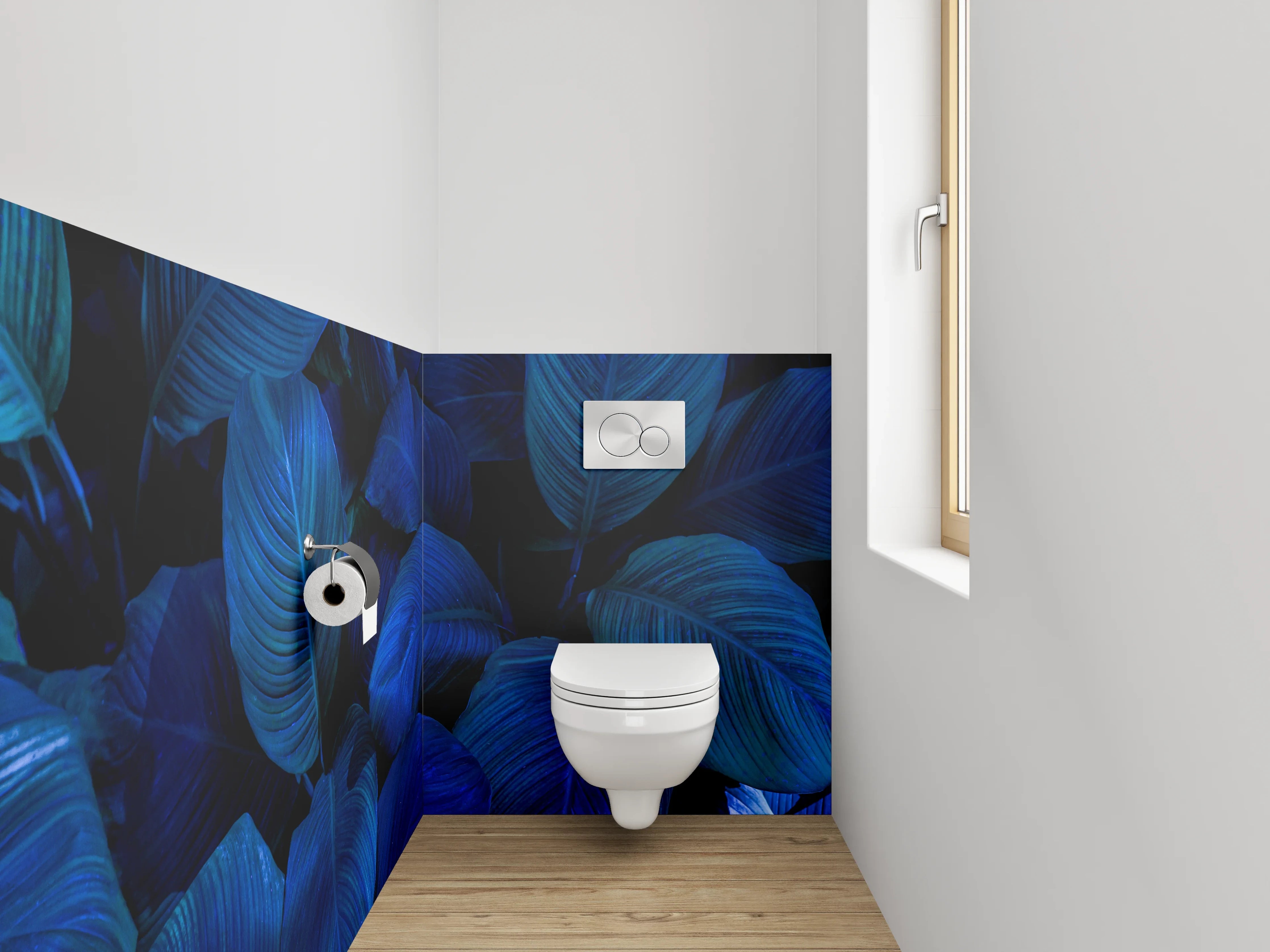 WC-Rückwand - Blaue tropische Blätter Fototapete