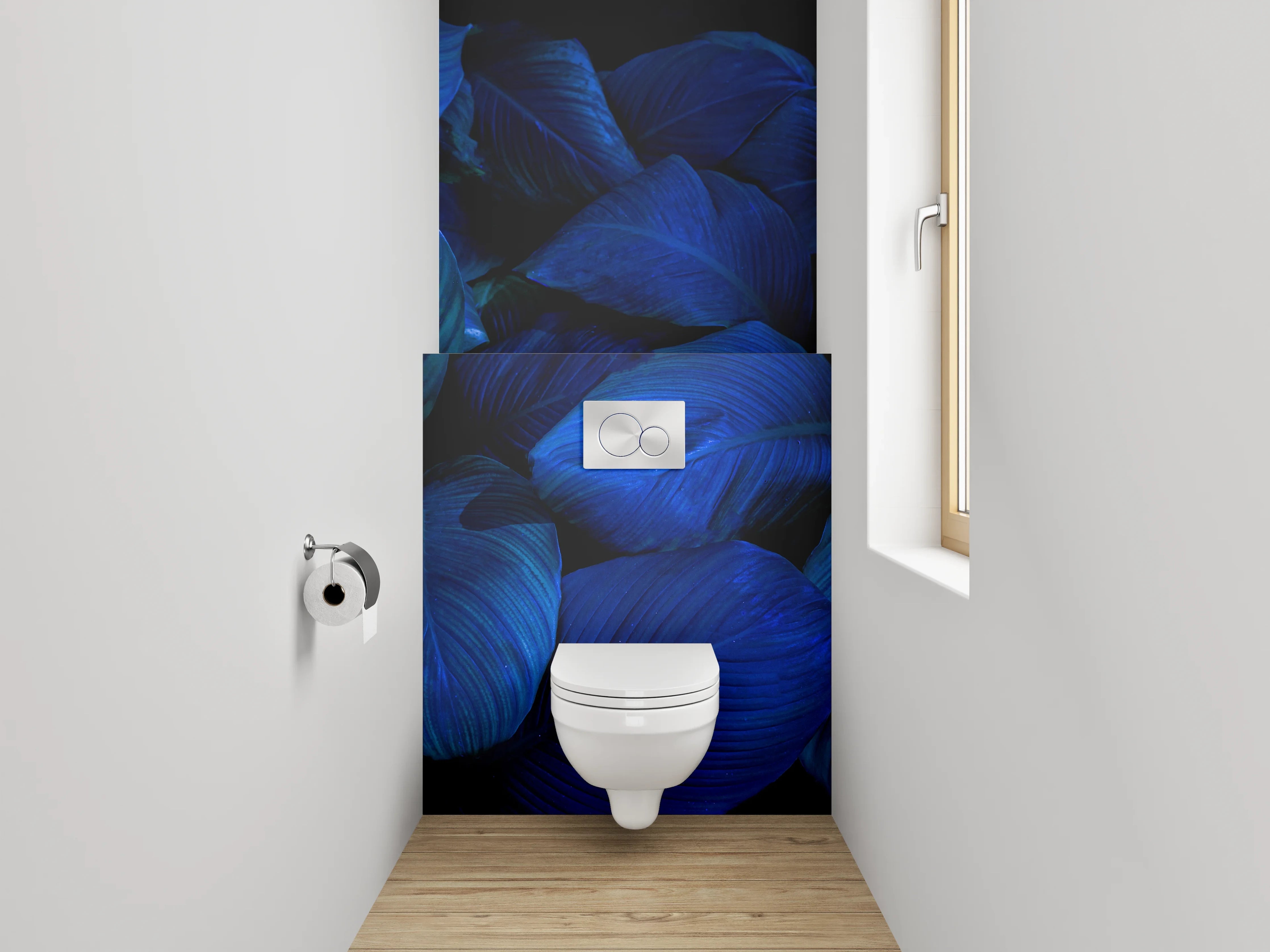 WC-Rückwand - Blaue tropische Blätter Fototapete