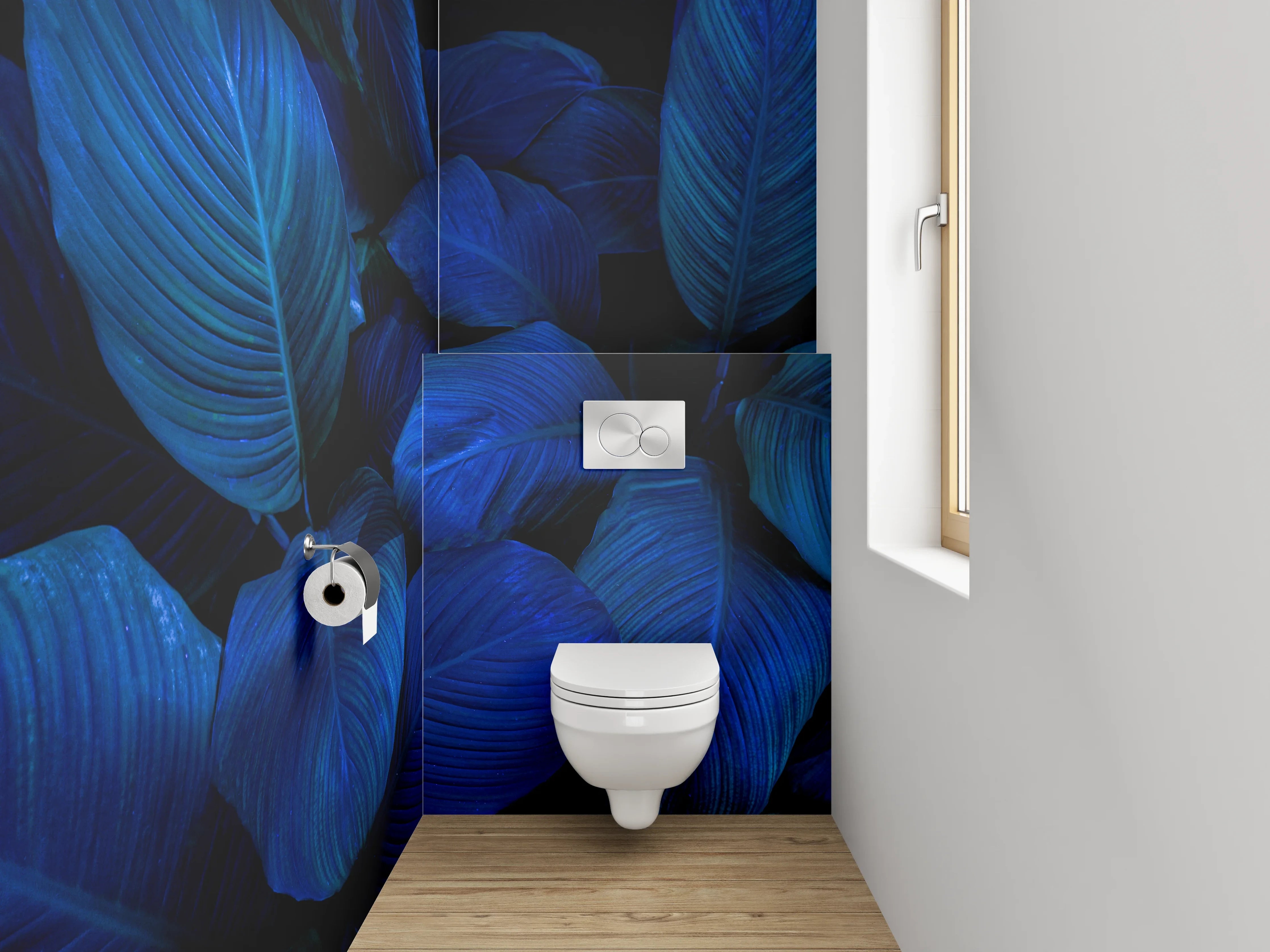 WC-Rückwand - Blaue tropische Blätter Fototapete