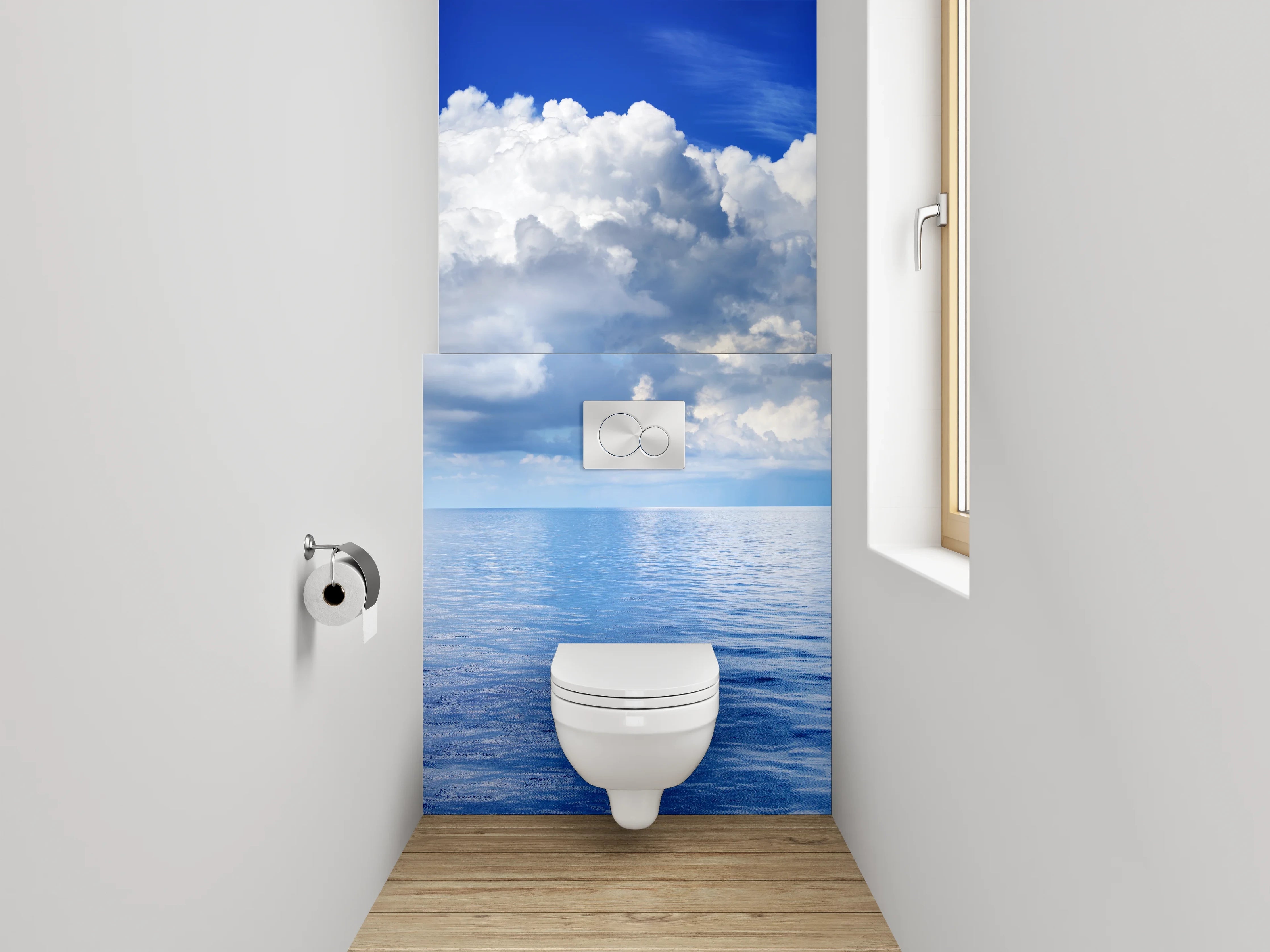 WC-Rückwand - Blauer Ozean trifft Wolkenhimmel