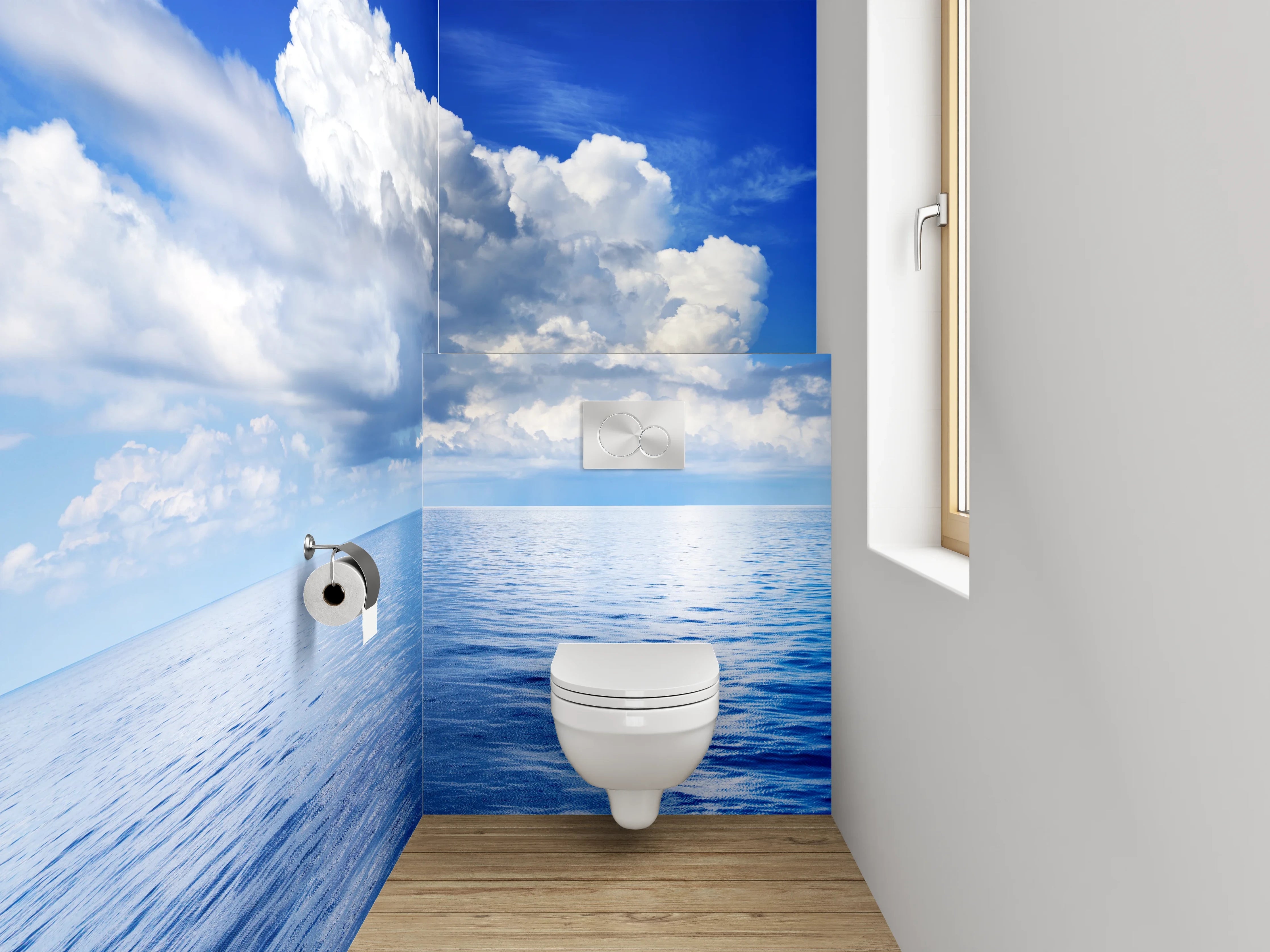 WC-Rückwand - Blauer Ozean trifft Wolkenhimmel
