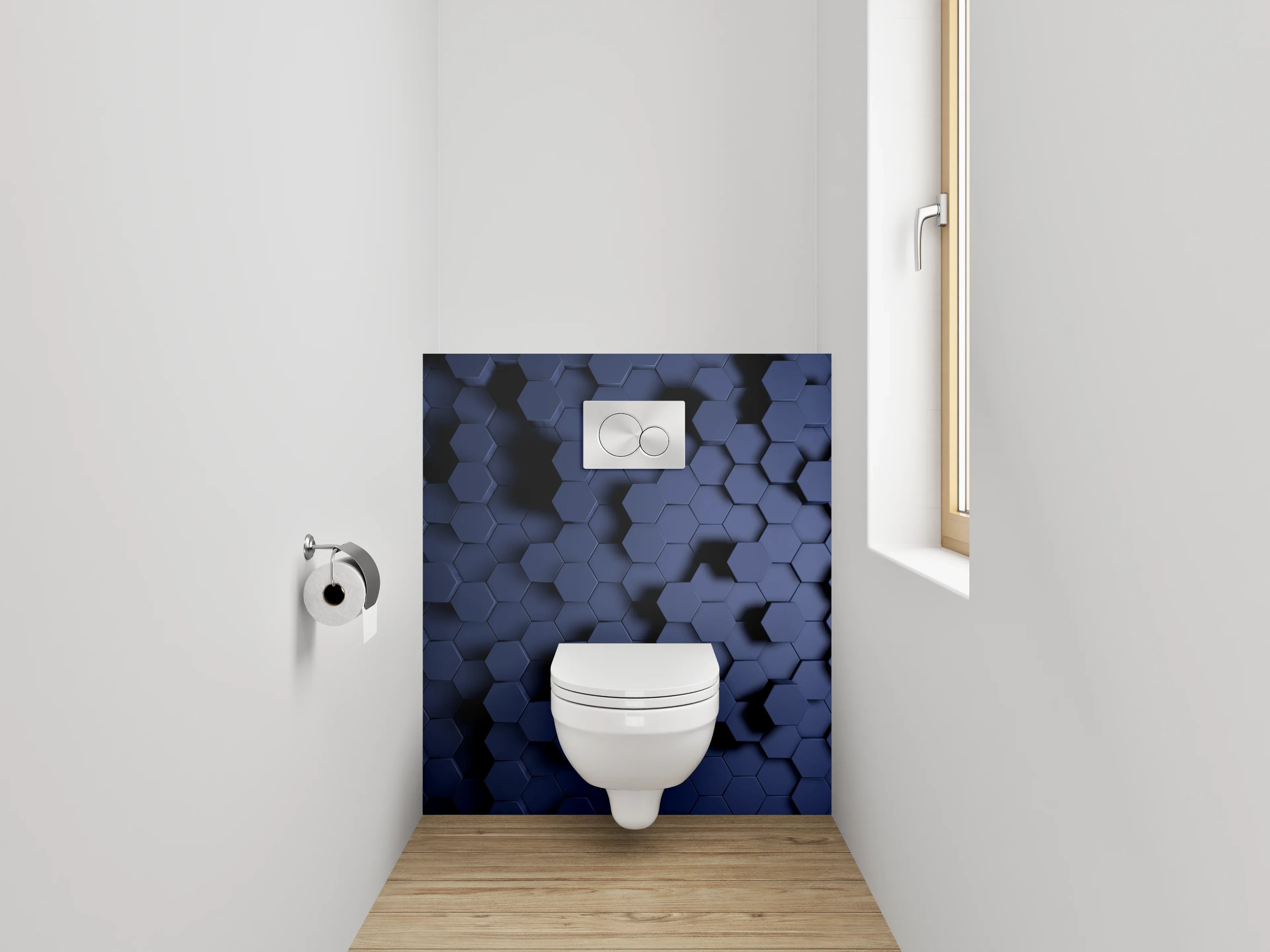WC-Rückwand - Blaues 3D-Wabenmuster Modern