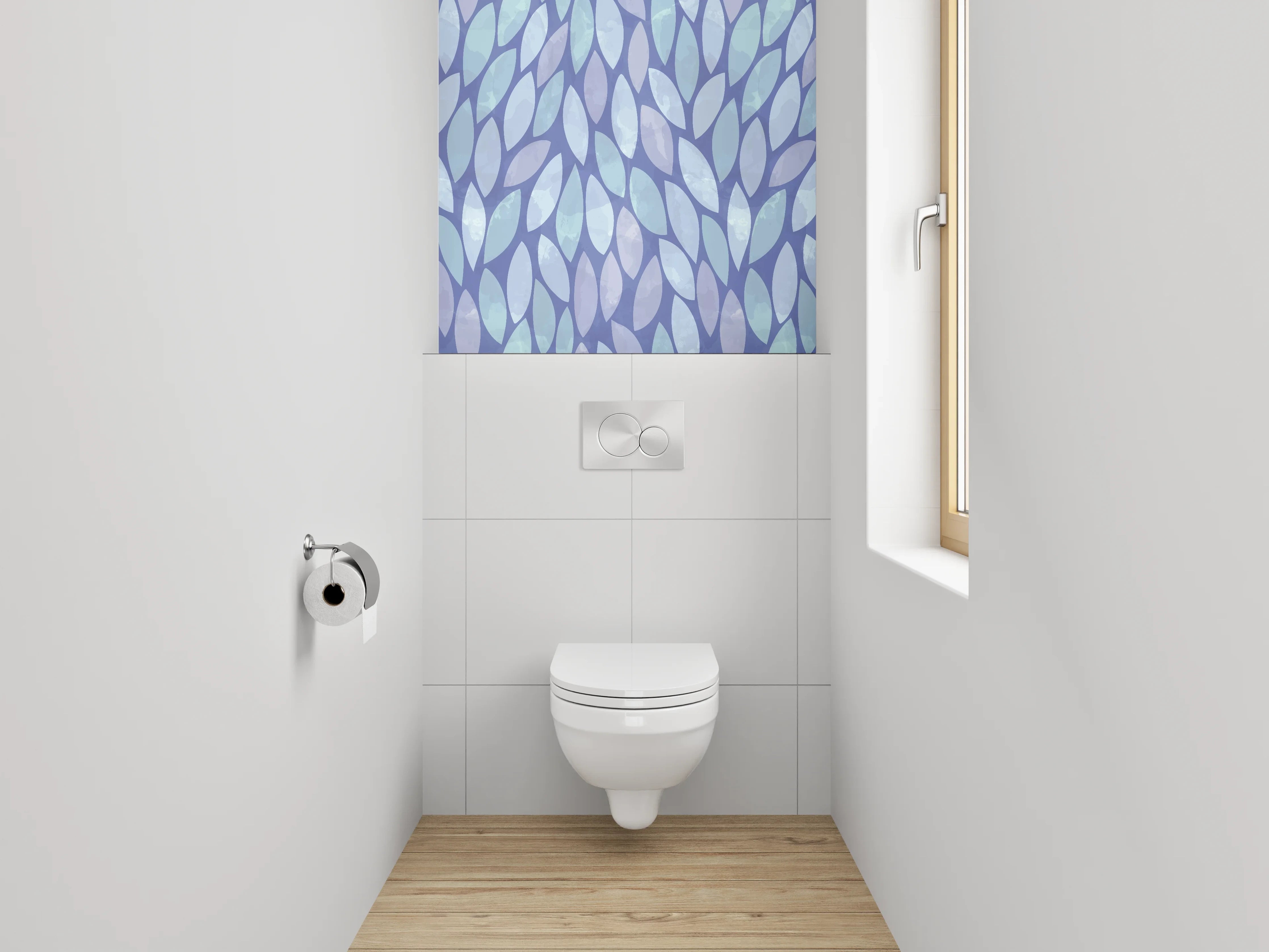 WC-Rückwand - Blaues Aquarell Blätter Muster