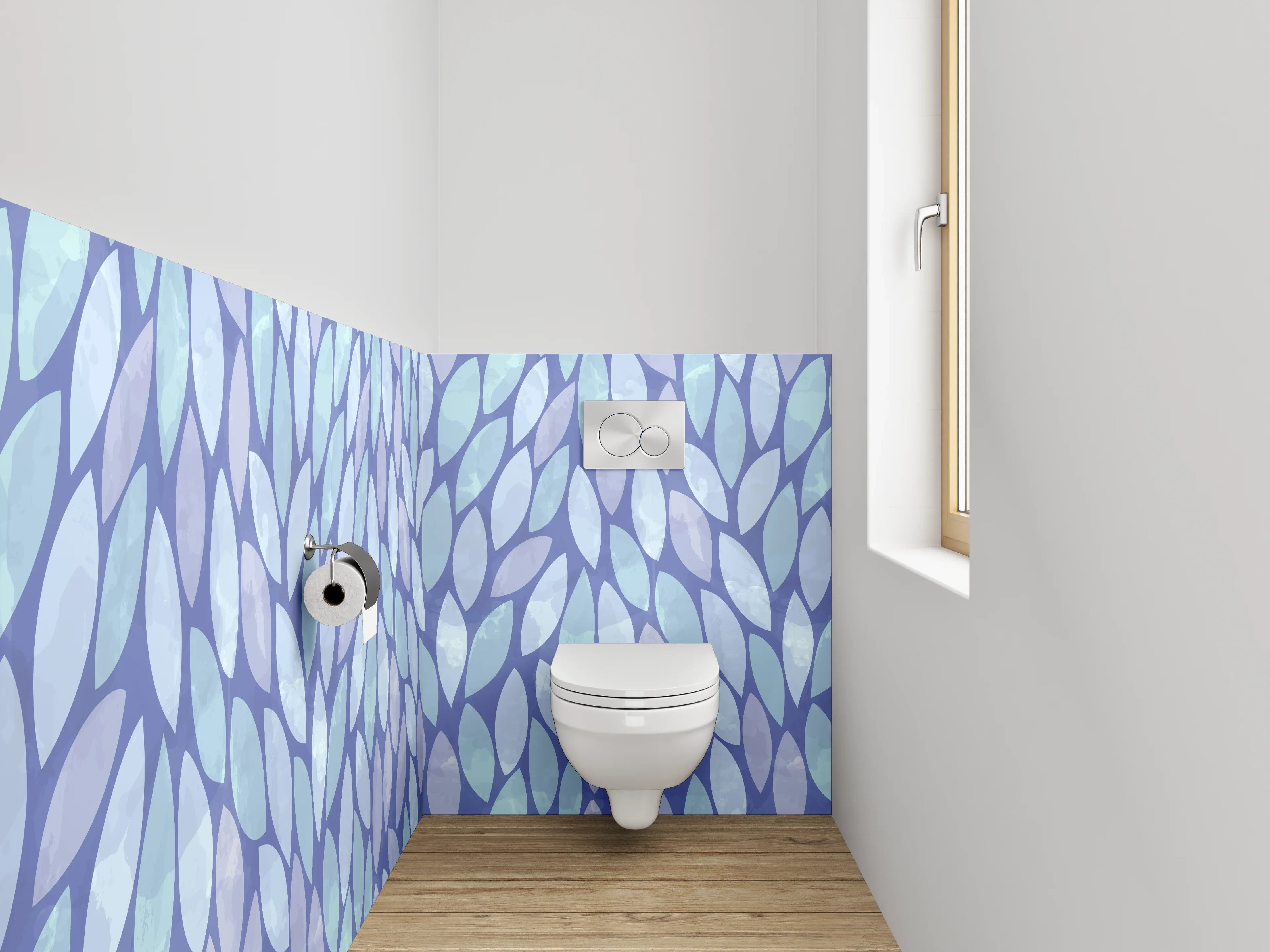 WC-Rückwand - Blaues Aquarell Blätter Muster
