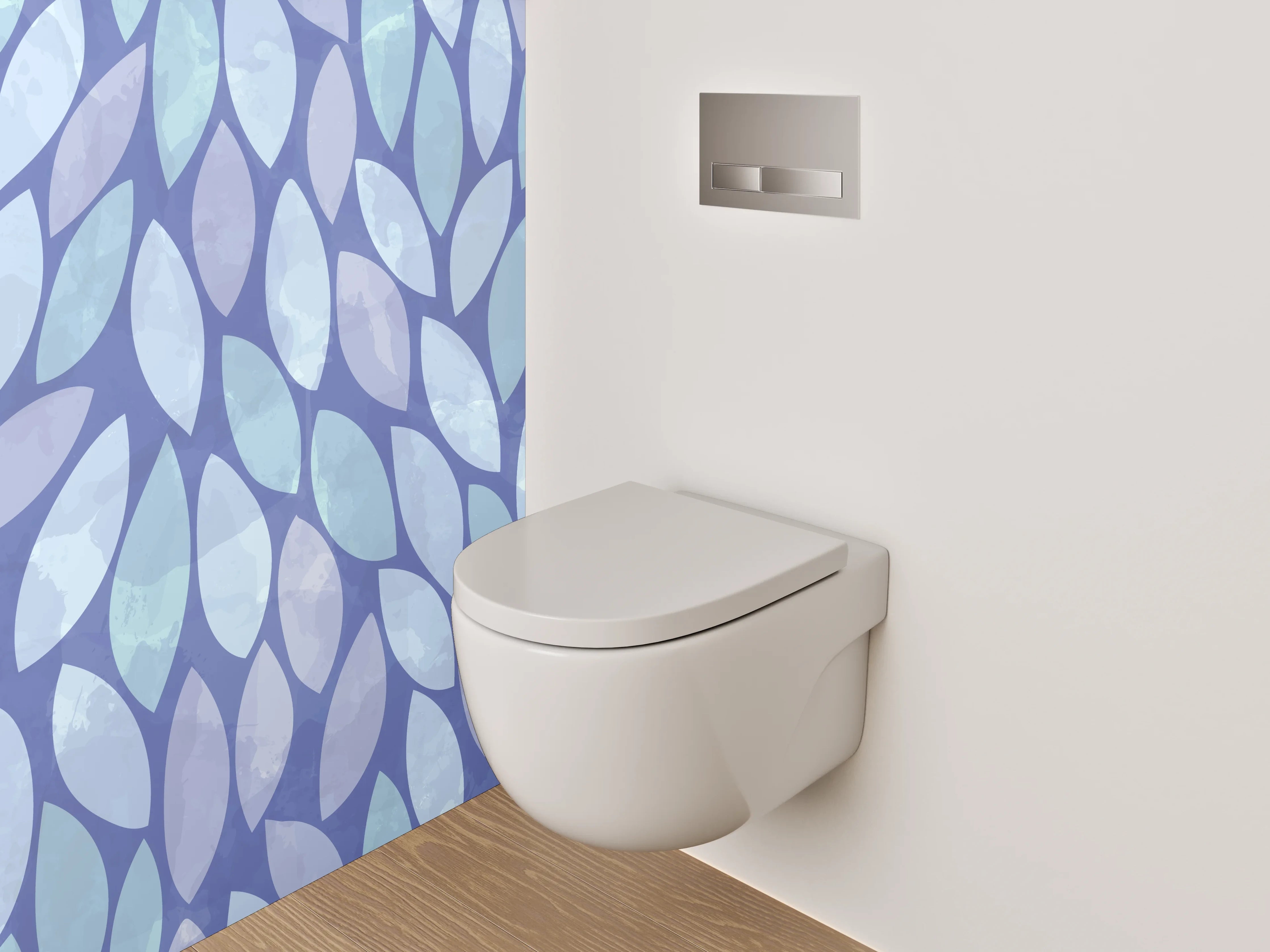 WC-Rückwand - Blaues Aquarell Blätter Muster