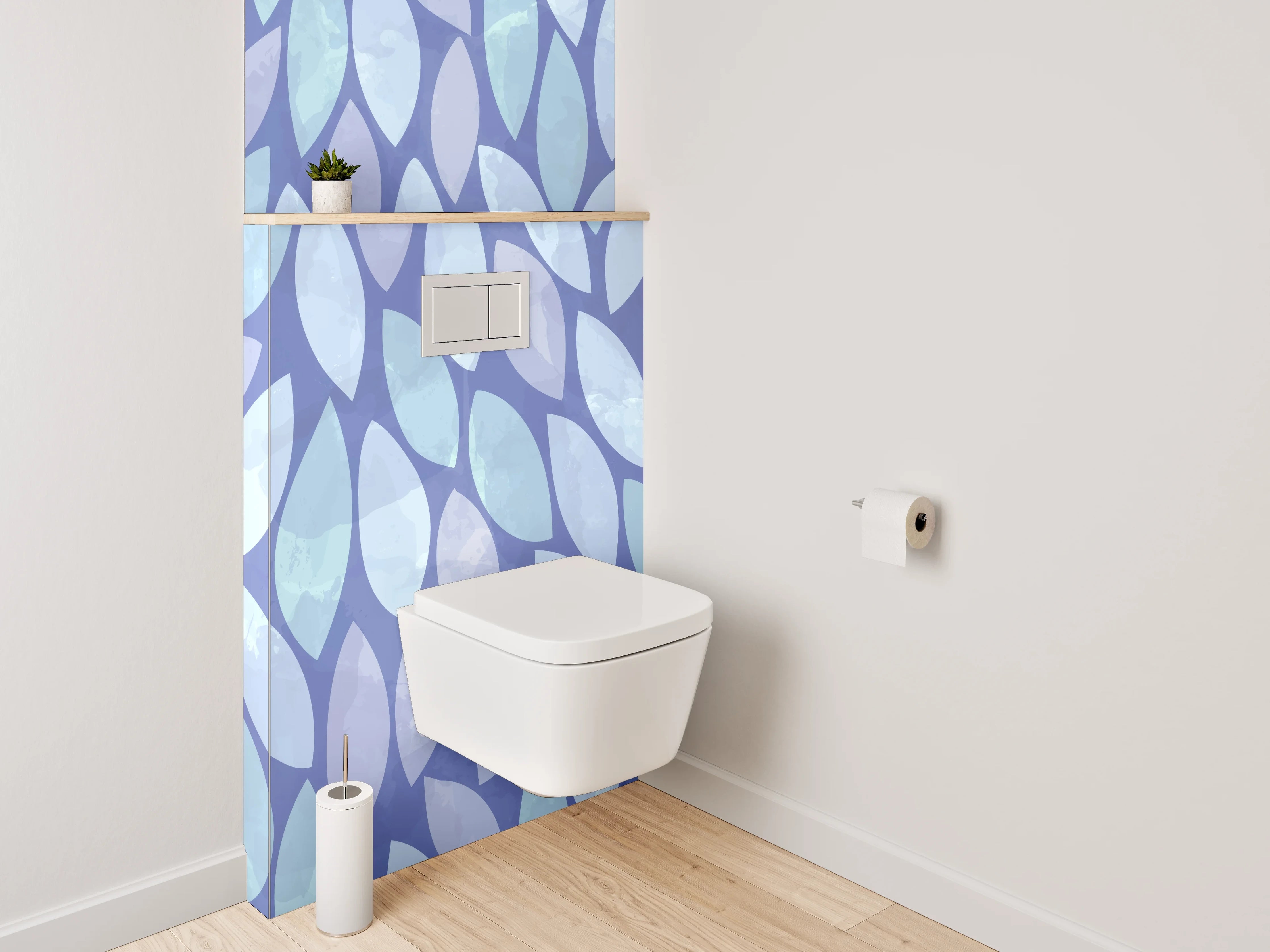 WC-Rückwand - Blaues Aquarell Blätter Muster