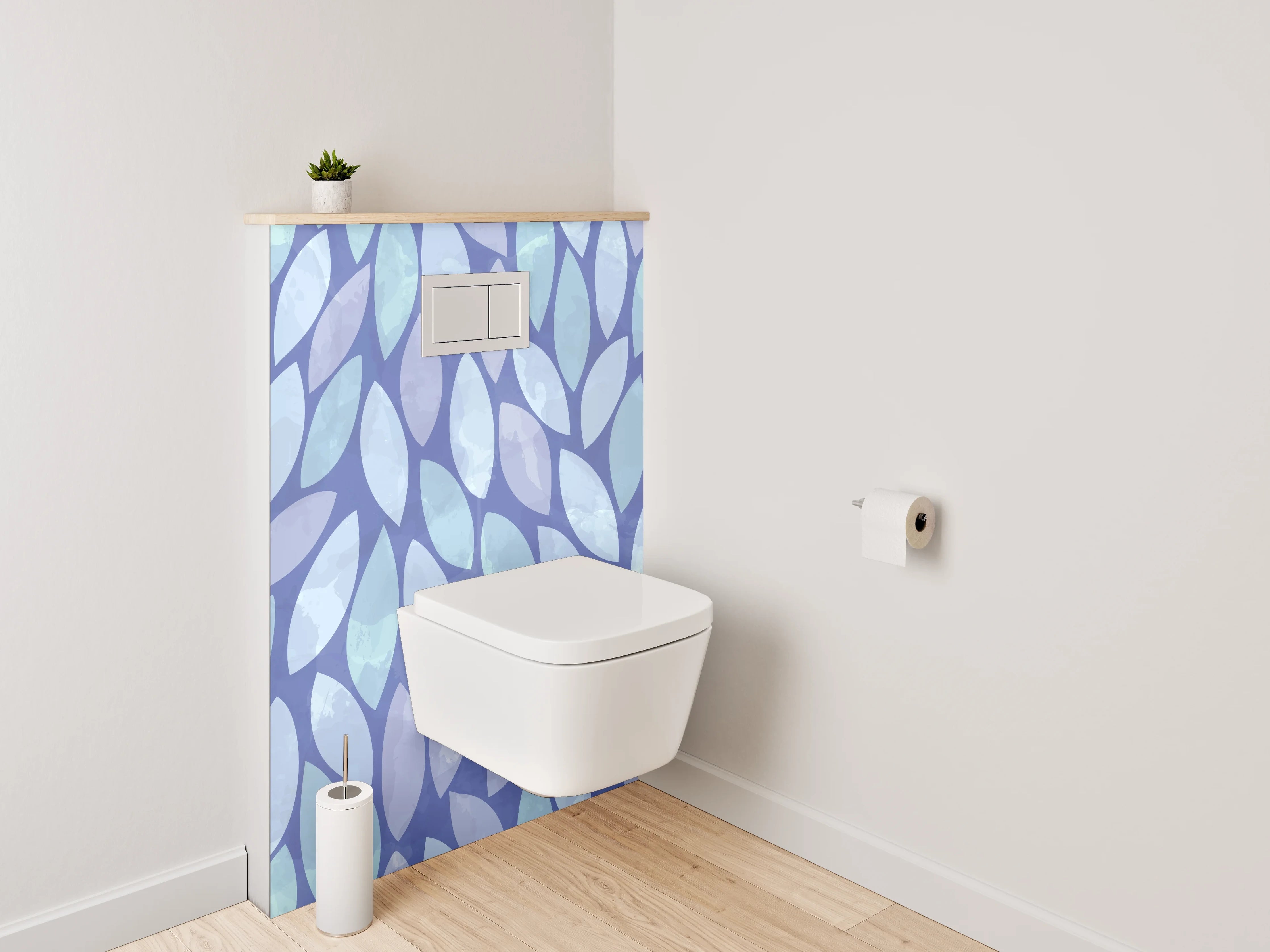 WC-Rückwand - Blaues Aquarell Blätter Muster