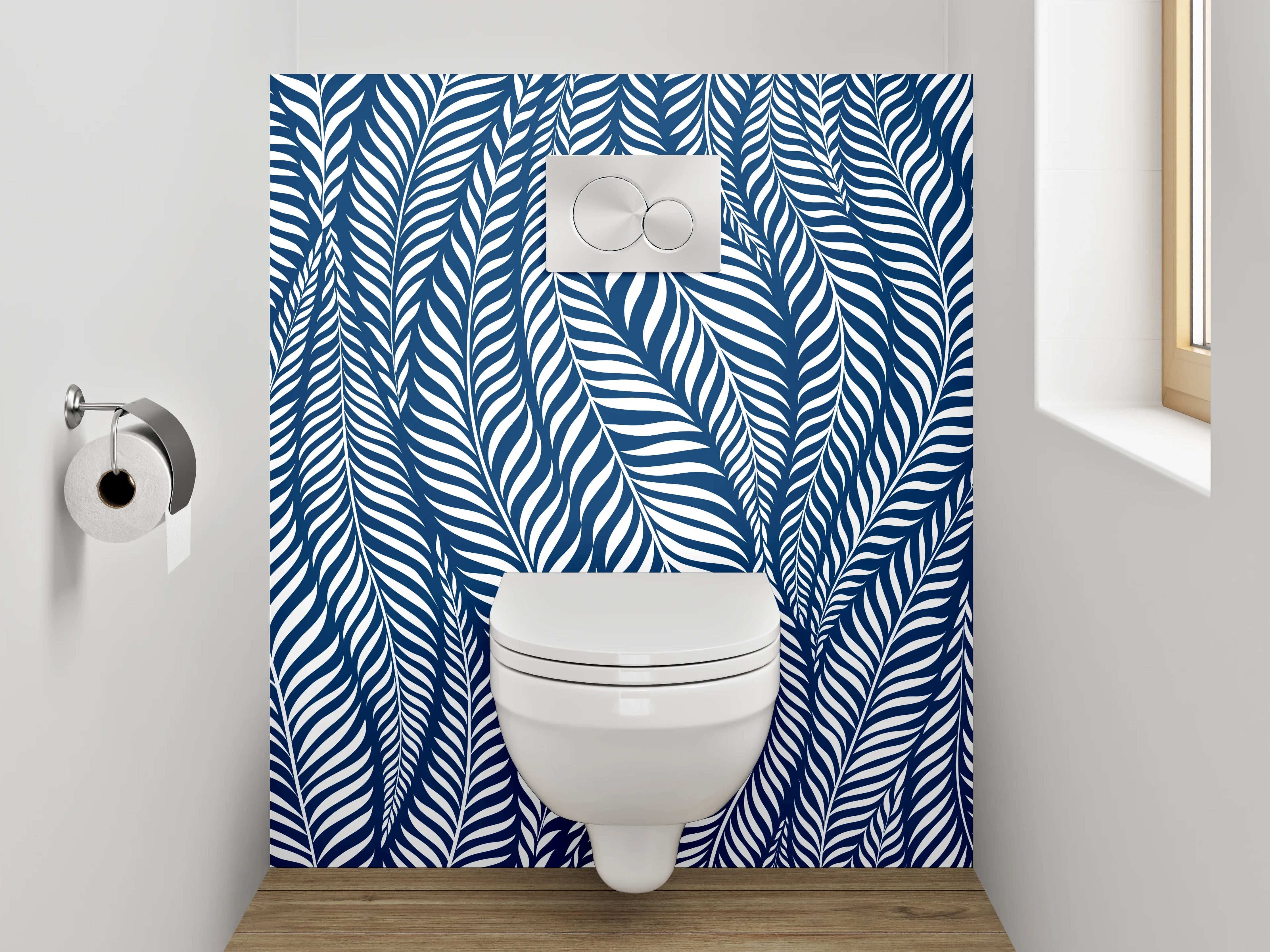 WC-Rückwand - Blaues Blätter-Muster Modern