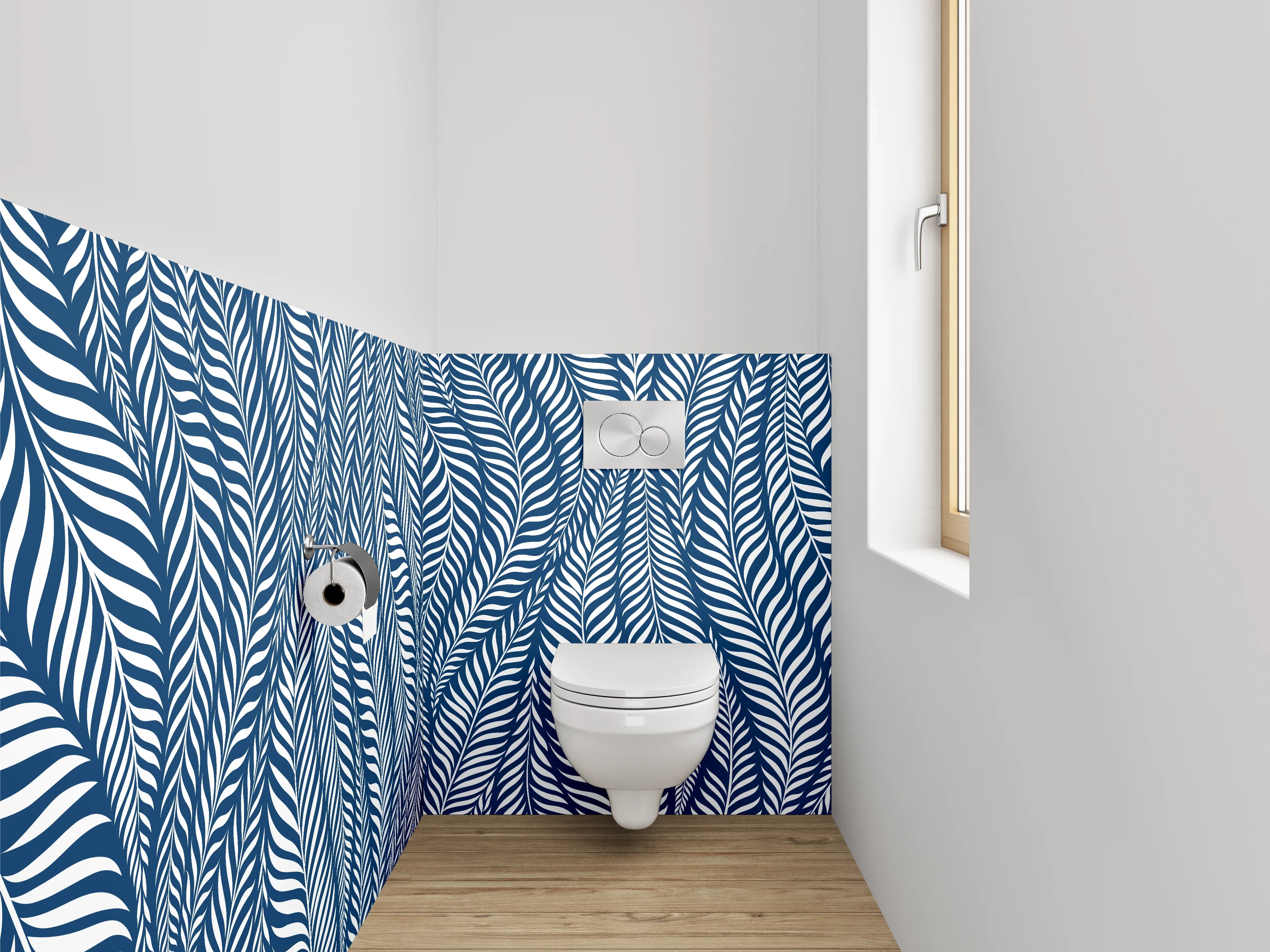 WC-Rückwand - Blaues Blätter-Muster Modern