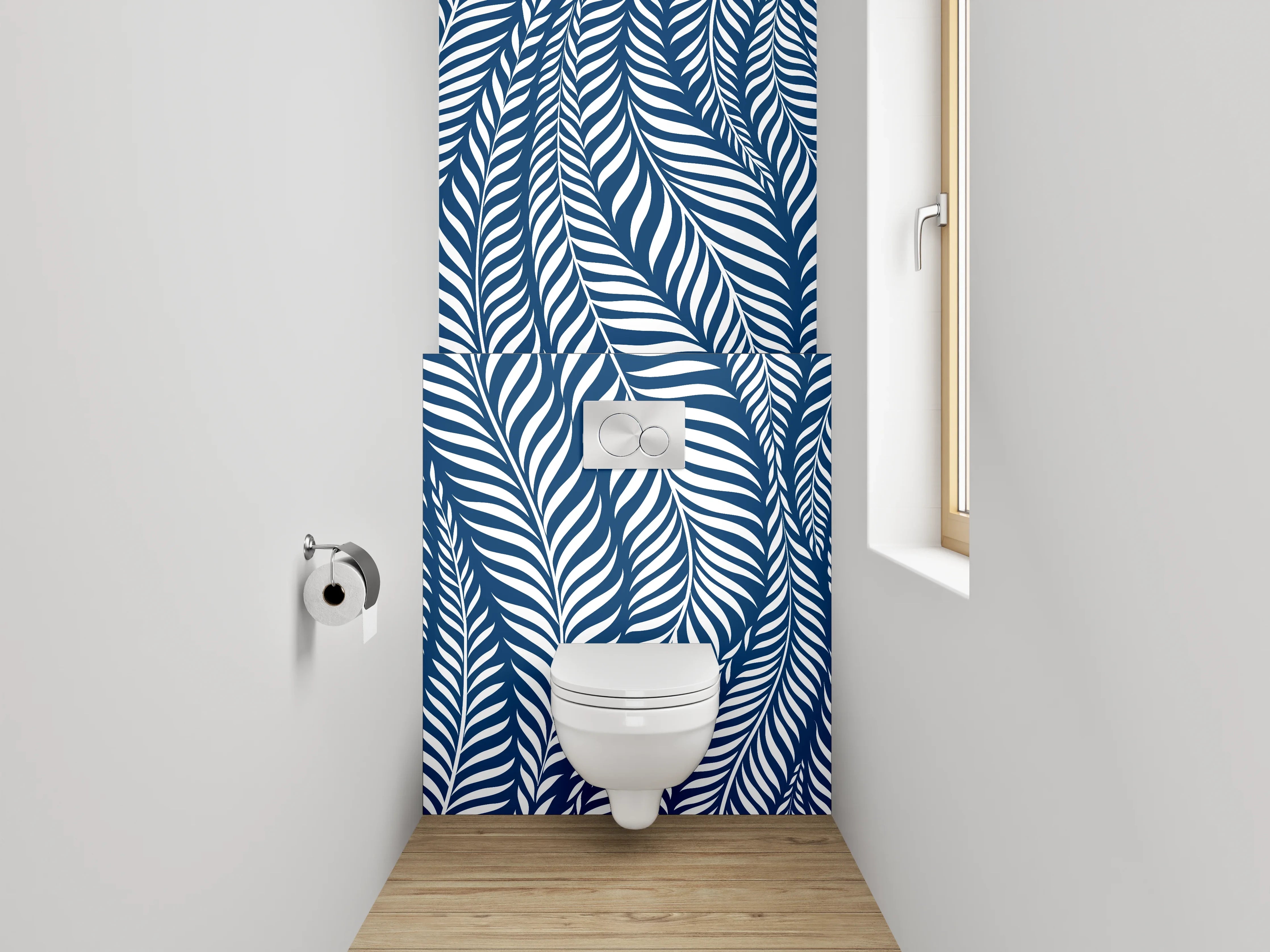 WC-Rückwand - Blaues Blätter-Muster Modern