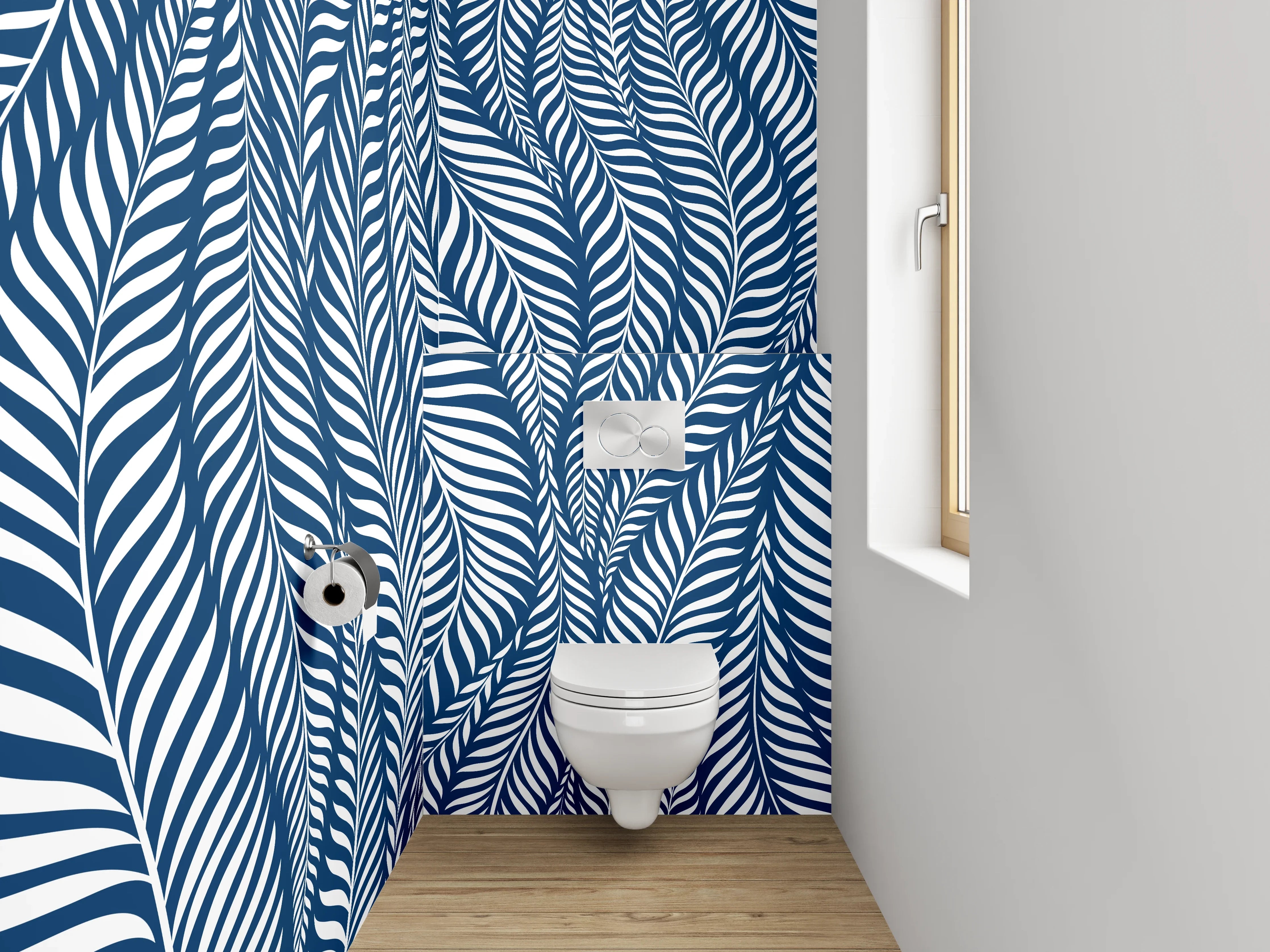 WC-Rückwand - Blaues Blätter-Muster Modern