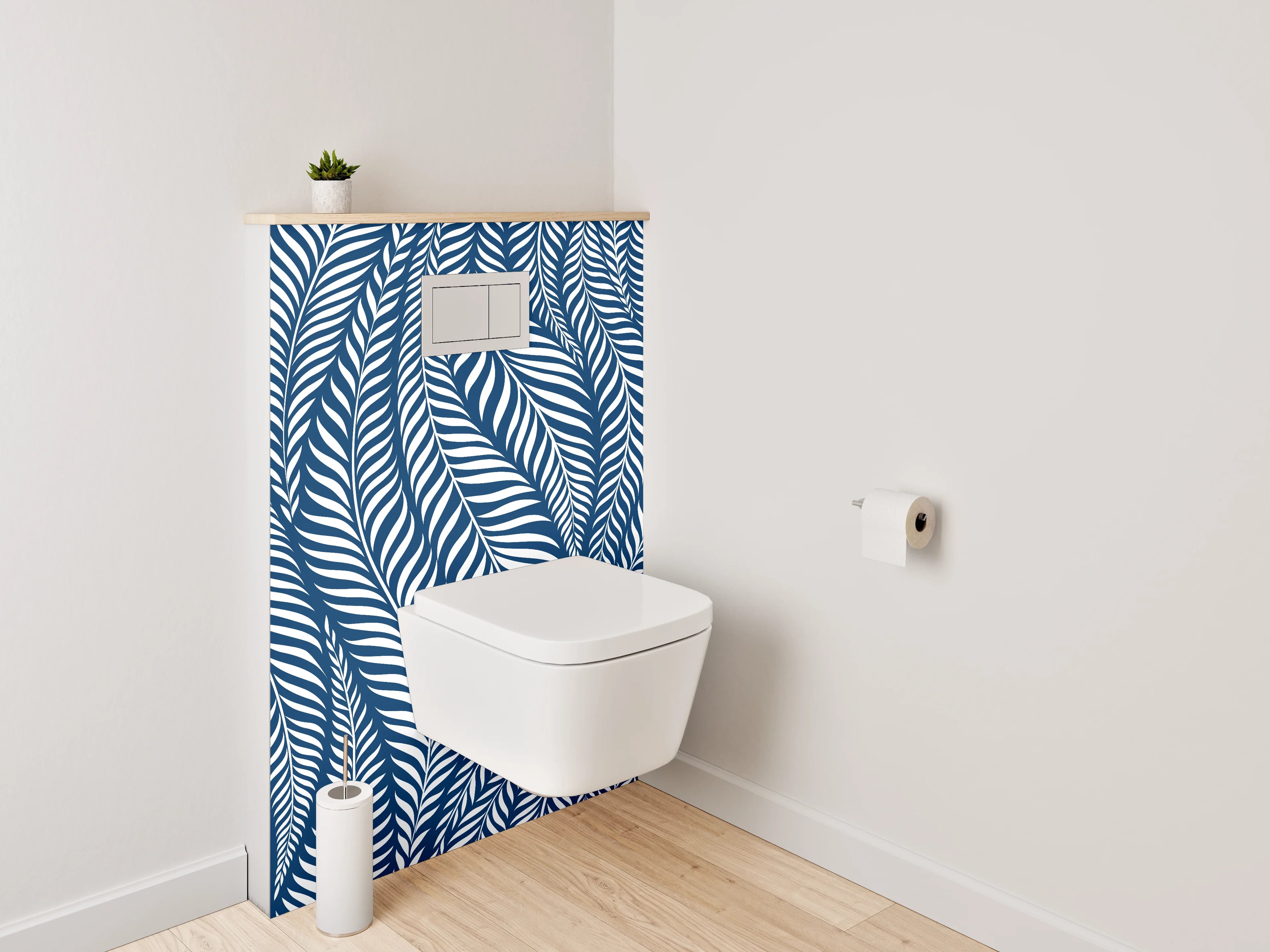 WC-Rückwand - Blaues Blätter-Muster Modern